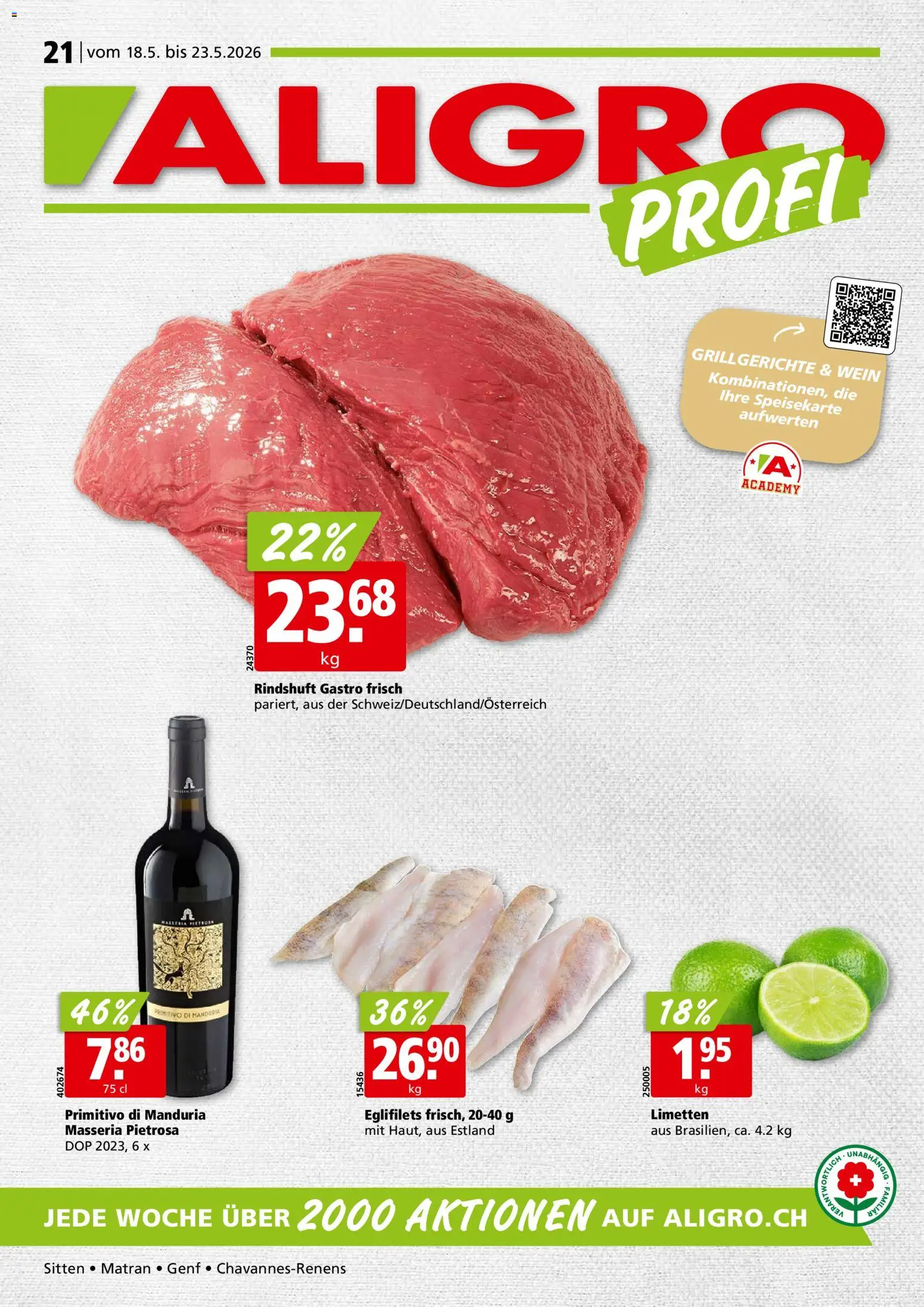 Vorschau des Merkblatts Aligro aktionen Chavannes, Matran, Genf, Sitten vom Shop Aligro gültig von 18.05.2026 bis 23.05.2026