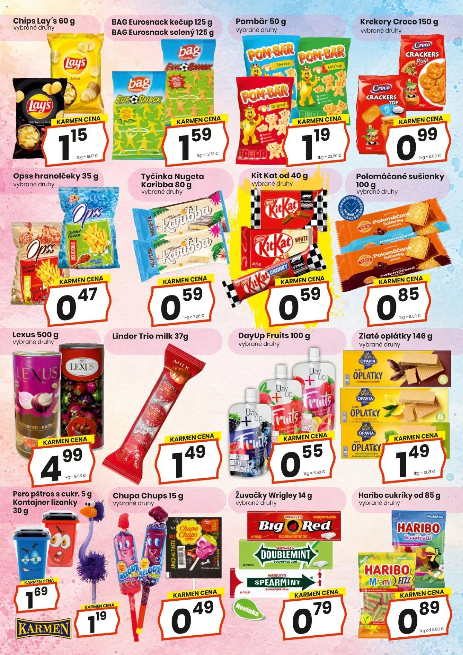 Náhľad KARMEN CBA letáku platného od 15.10.2026 - Pizza, Pero, Lindor, Kečup, Cukríky, Žuvačky, Sušienky, Lízanky