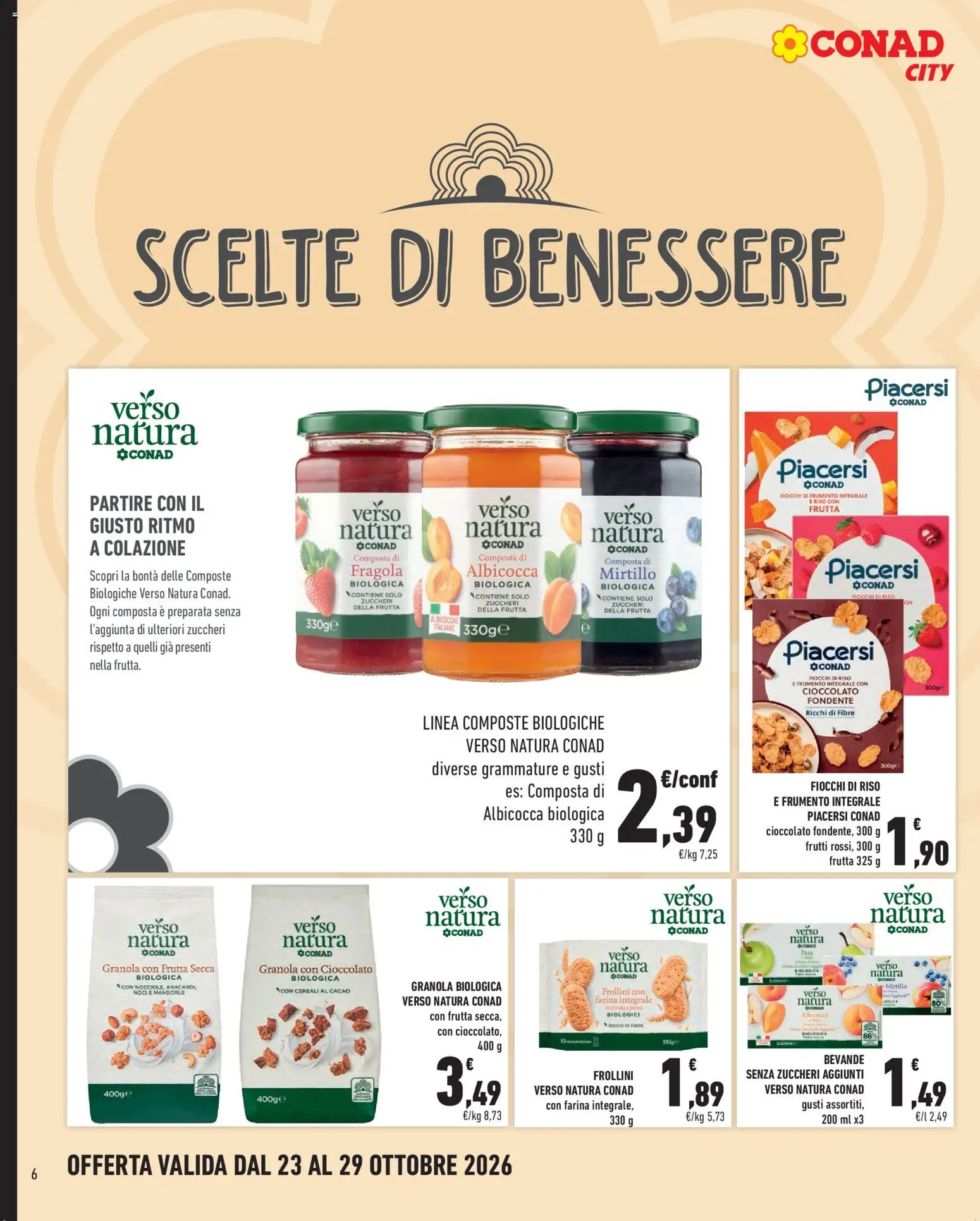Anteprima dell'opuscolo Conad volantino City Lombardia dal negozio Conad valido da 23/10/2026 - Cioccolato, Frutta, Riso, Farina, Mandorle, Albicocche, Bevande, Frollini