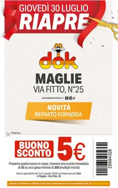 Anteprima dell'opuscolo DOK volantino Riapertura Maglie dal negozio DOK valido da 30/07/2026