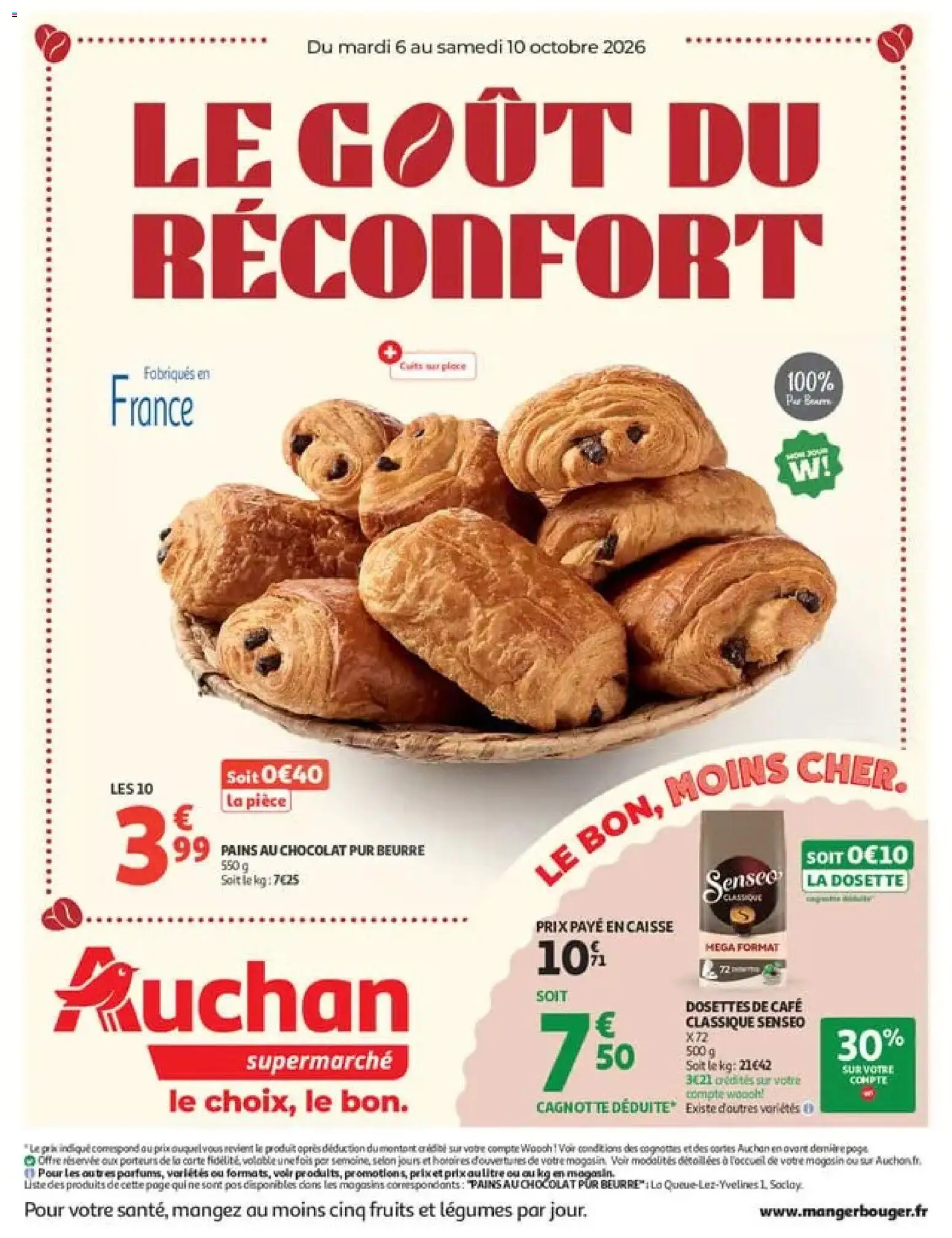Prévisualisation de Auchan Café, automne supers du magasin Auchan formulaire valide 06/10/2026 - Café, Chocolat, Fruits, Senseo, Beurre, Dosettes de café classique