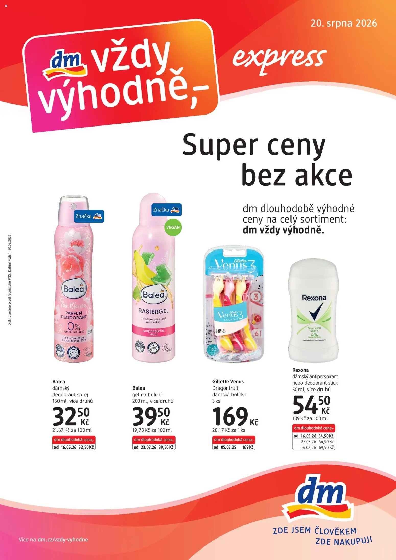 Náhled nabídky: dm drogerie dm drogerie leták - Express platný od 20.08.2026 - Aloe vera, Deodorant, Antiperspirant, Rexona, Gel na holení