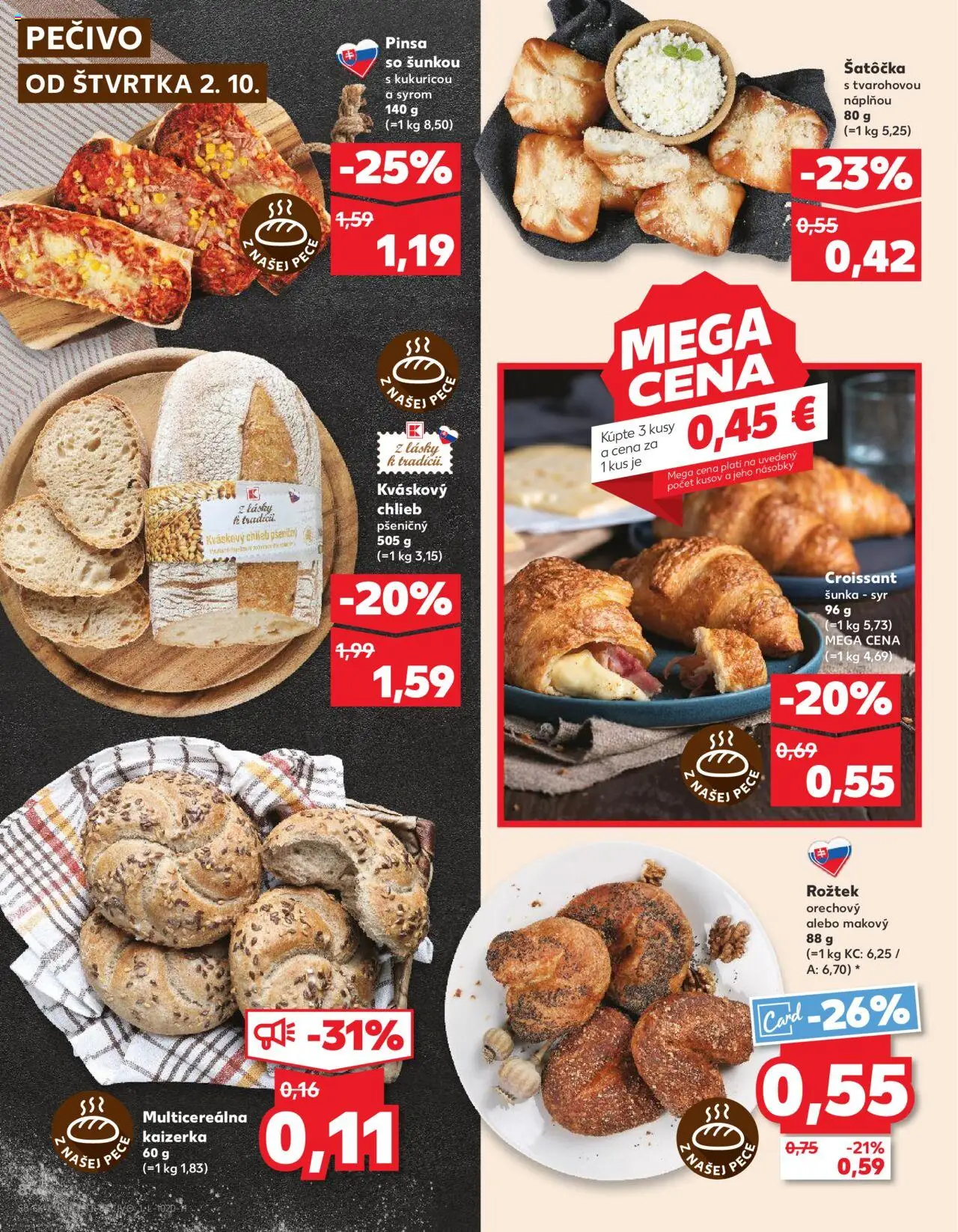 Náhľad Kaufland letáku platného od 02.10.2025 - Pizza, Syr, Croissant, Chlieb, Šunka