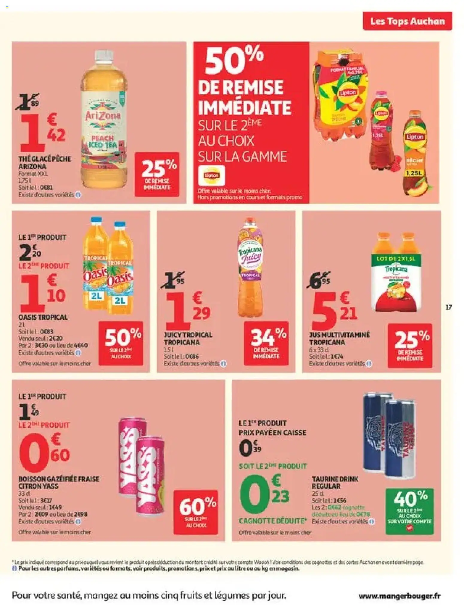 Prévisualisation de Auchan Tops rentrée supers du magasin Auchan formulaire valide 01/09/2026 - Glace, Fruits, Pêche, Boisson, Arizona, Juicy, Thé glacé, Multivitamines
