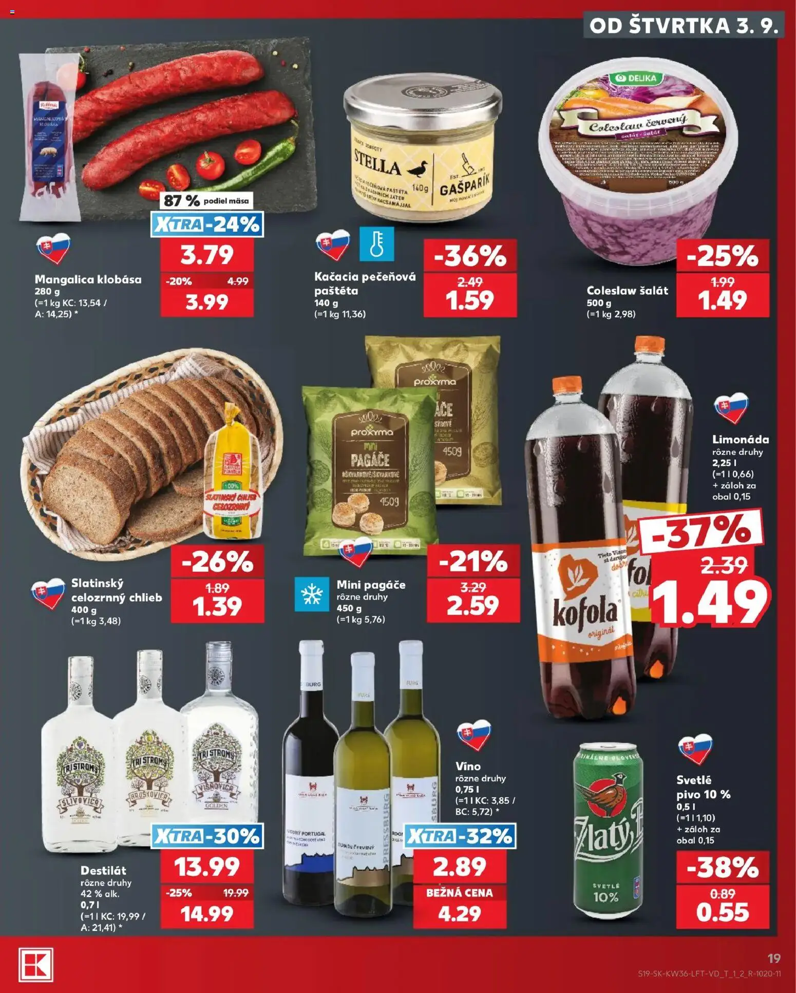 Náhľad Kaufland letáku platného od 03.09.2026 - Pivo, Víno, Kofola, Chlieb, Klobása, Slivovica, Limonáda, Destilát