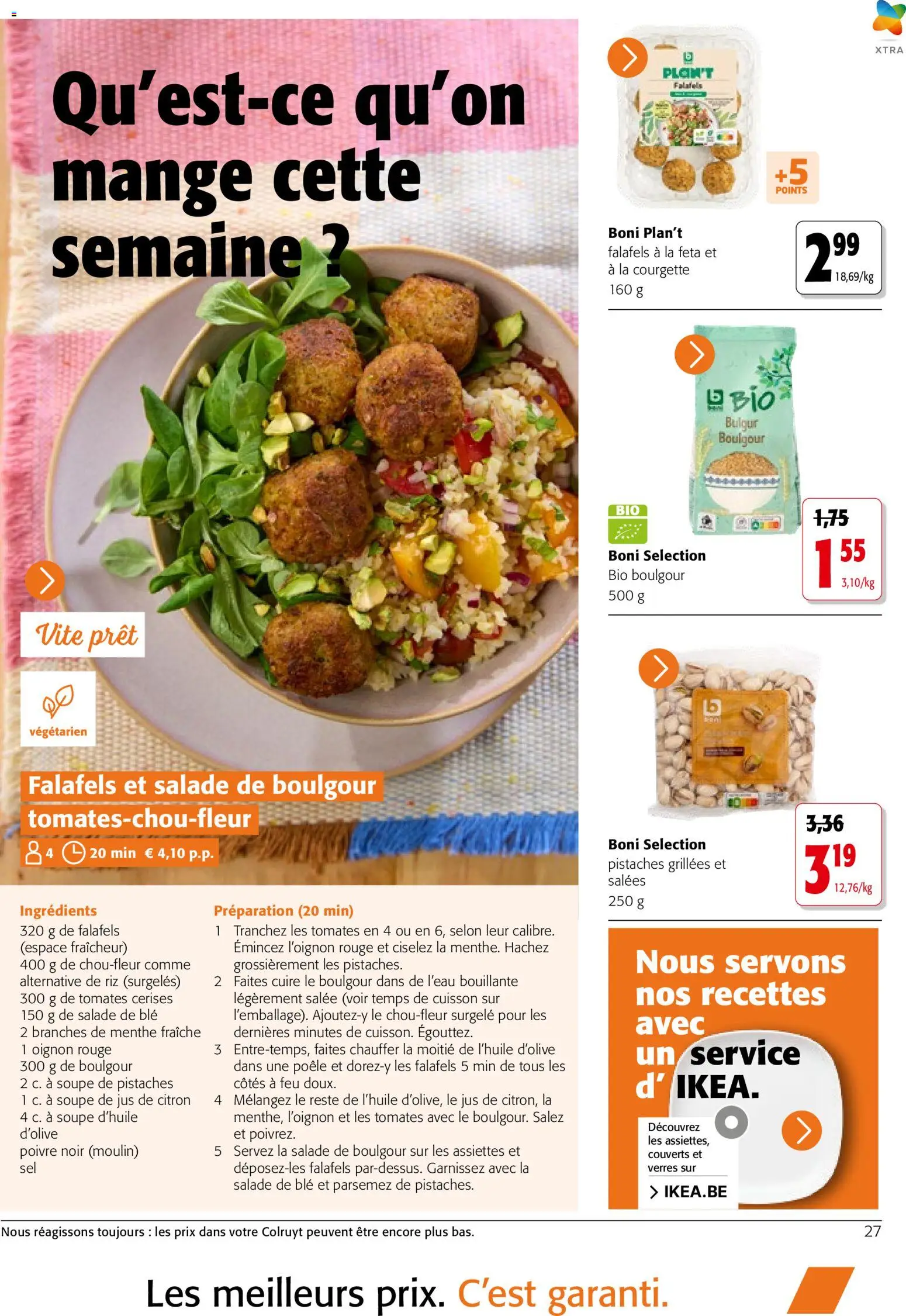 Prévisualisation de Colruyt catalogue du magasin Colruyt formulaire valide 23/09/2026 - Salade, Poêle, Boulgour, Oignon, Feta, Couverts, Oignon rouge, Pistaches