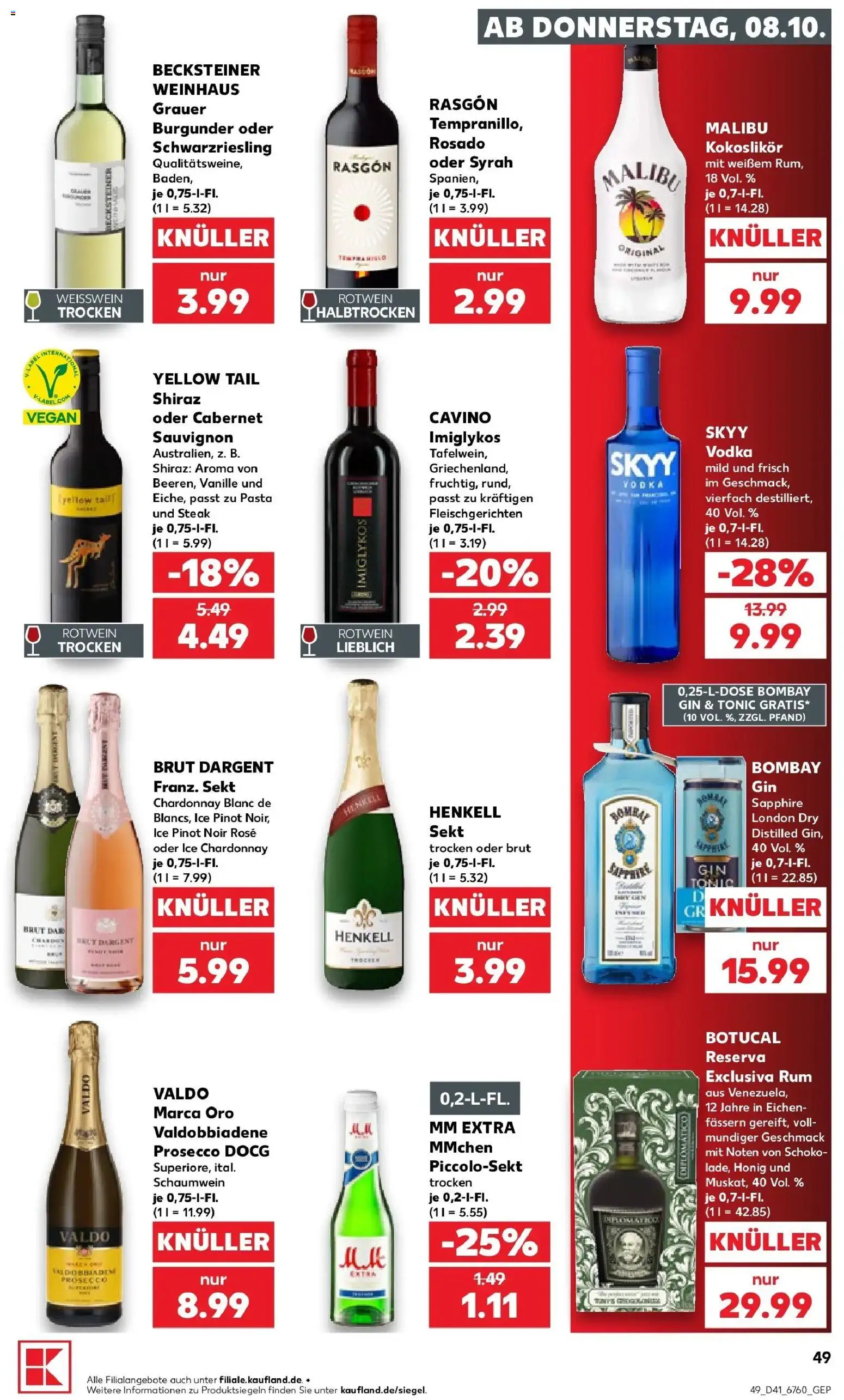 Vorschau von dem Prospekt des Geschäftes Kaufland, gültig ab dem 08.10.2026 - Pasta, Prosecco, Vodka, Rum, Vanille, Weißwein, Rotwein, Brut dargent