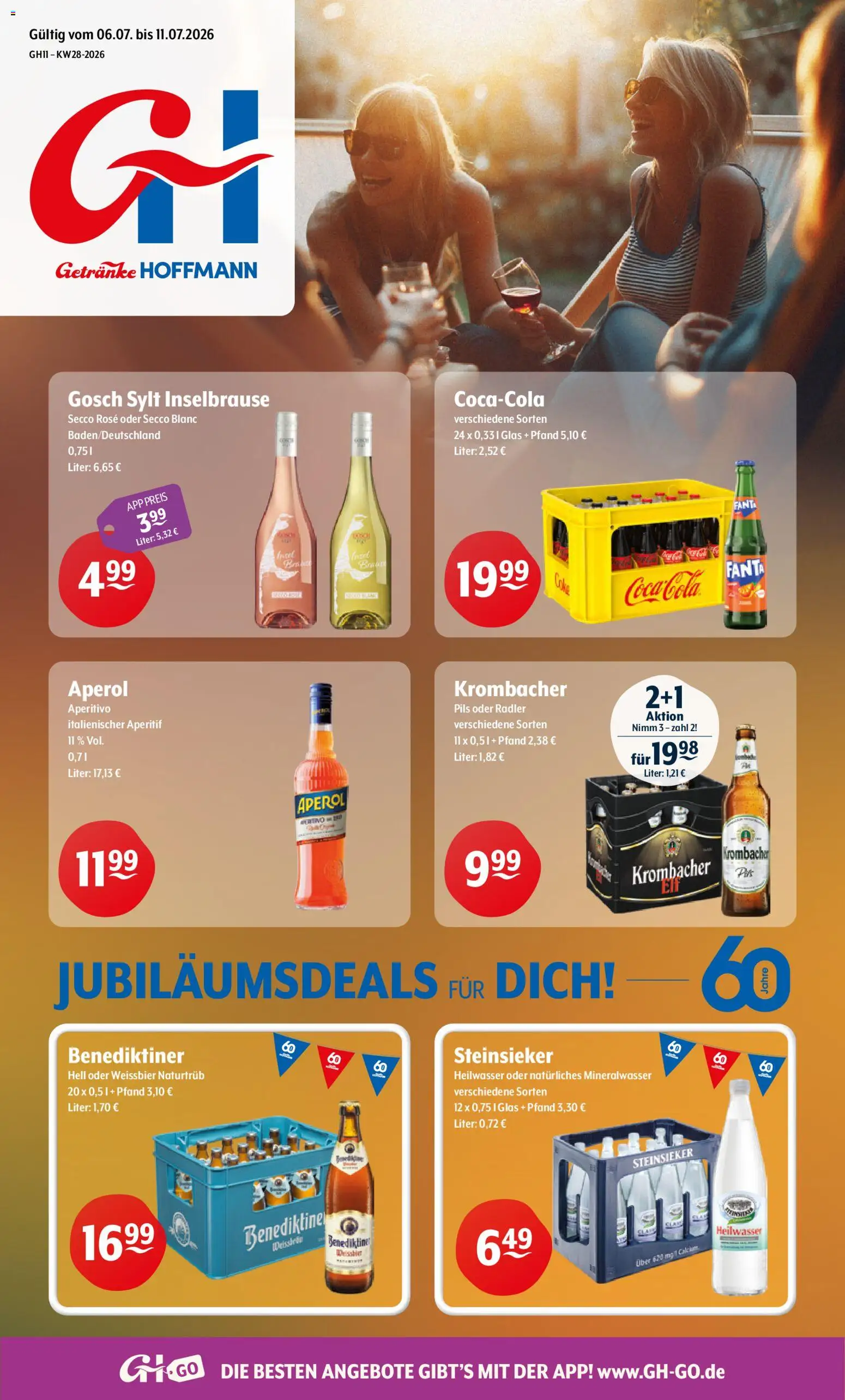 Vorschau von dem Prospekt des Geschäftes Getränke Hoffmann, gültig ab dem 06.07.2026 - Aperol, Mineralwasser, Krombacher, Fanta, Radler, Weißbier, Pils