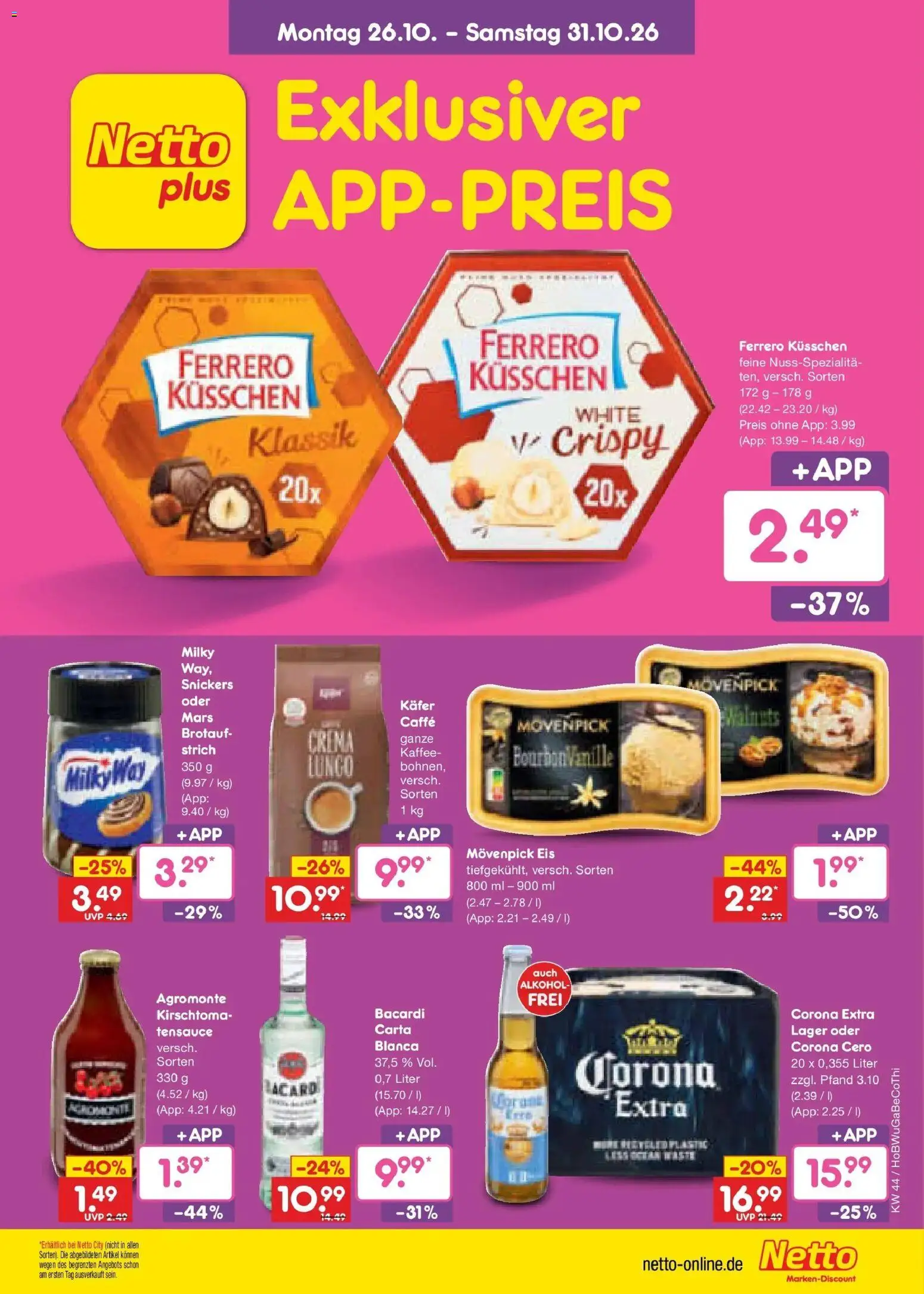Vorschau von dem Prospekt des Geschäftes Netto Marken-Discount, gültig ab dem 28.10.2026 - Eis, Kaffee, Mars, Alkohol, Bacardi, Snickers, Movenpick eis