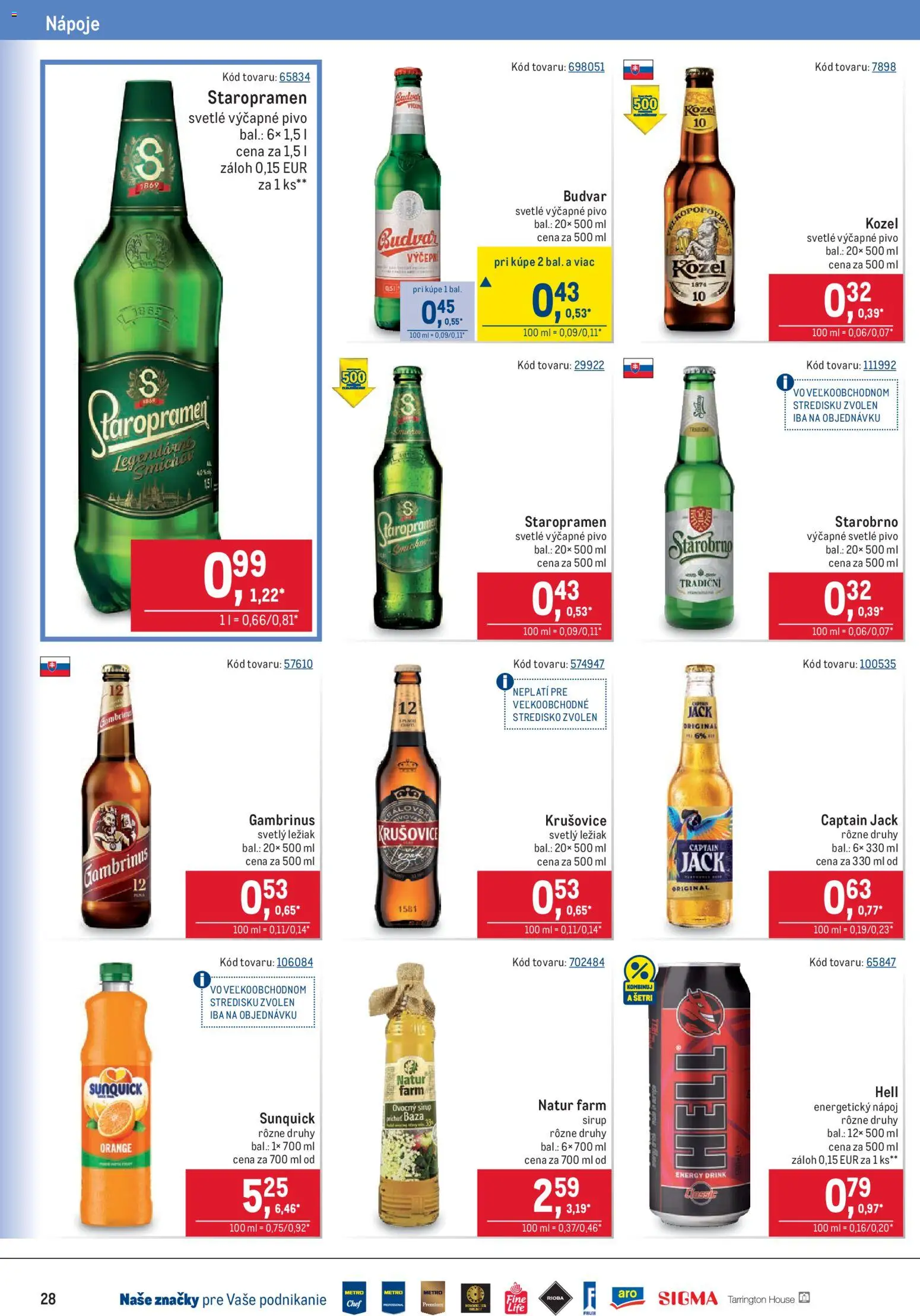 Náhľad Metro letáku platného od 21.10.2026 - Pivo, Sirup, Krušovice, Staropramen, Sunquick, Gambrinus, Energetický nápoj, Nápoje