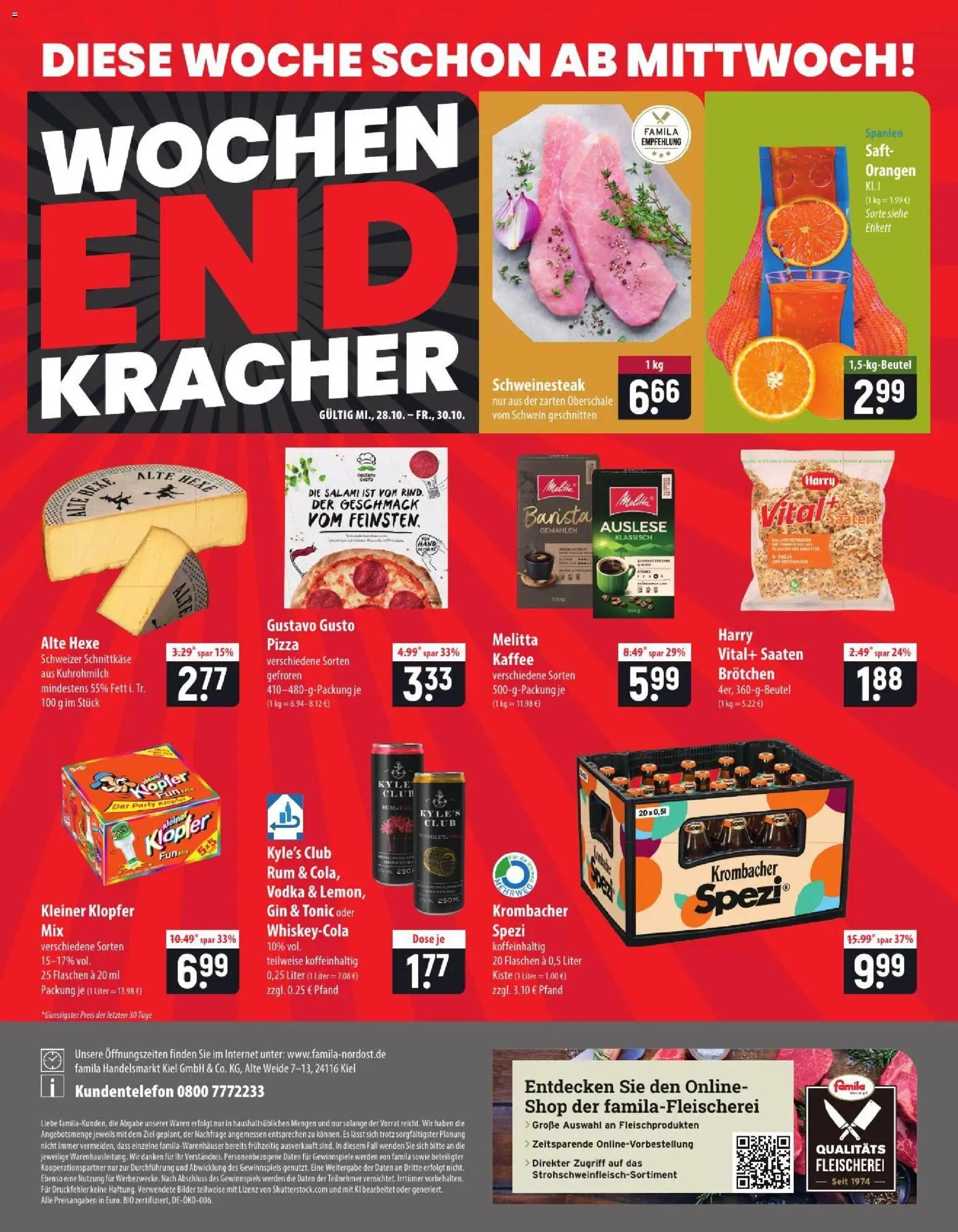 Vorschau von dem Prospekt des Geschäftes Famila, gültig ab dem 26.10.2026 - Bilder, Pizza, Kaffee, Vodka, Rum, Salami, Gustavo gusto, Saft
