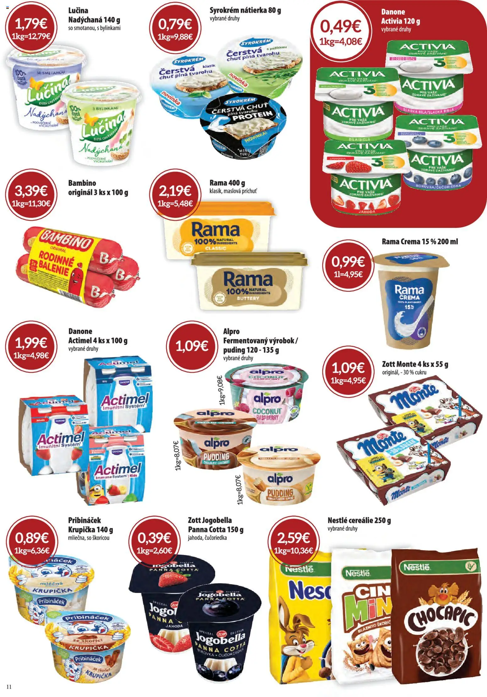Náhľad CBA Komfos letáku platného od 01.10.2026 - Protein, Puding, Actimel, Alpro, Nátierka, Rama, Chocapic, Cereálie