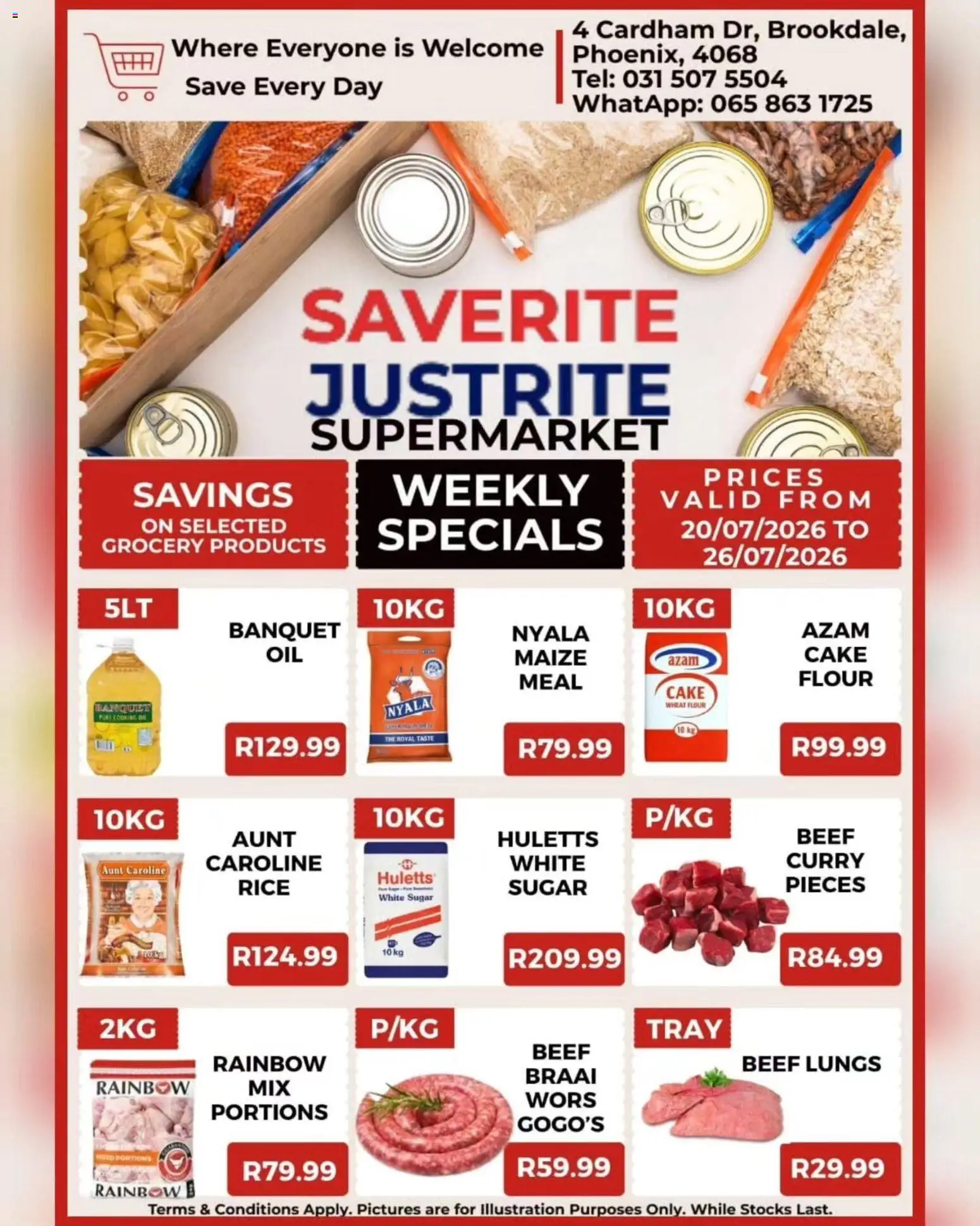 Preview of Saverite flyer valid from 20/07/2026 - Cake, Sugar, Rice, Flour, Beef, Tray