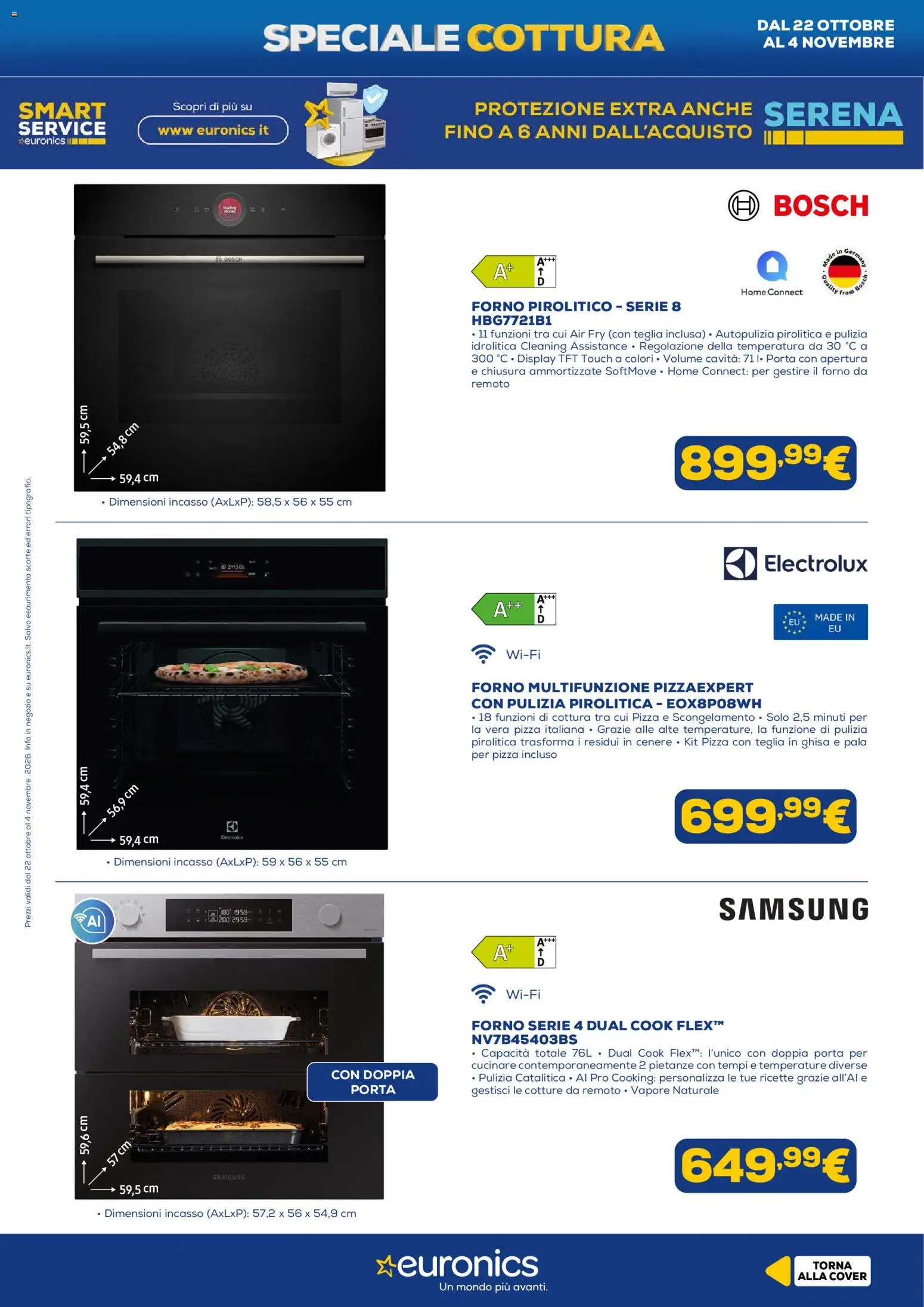 Anteprima dell'opuscolo Euronics volantino Cottura dal negozio Euronics valido da 22/10/2026 - Pizza, Samsung, Forno, Porta, Il forno, Teglia