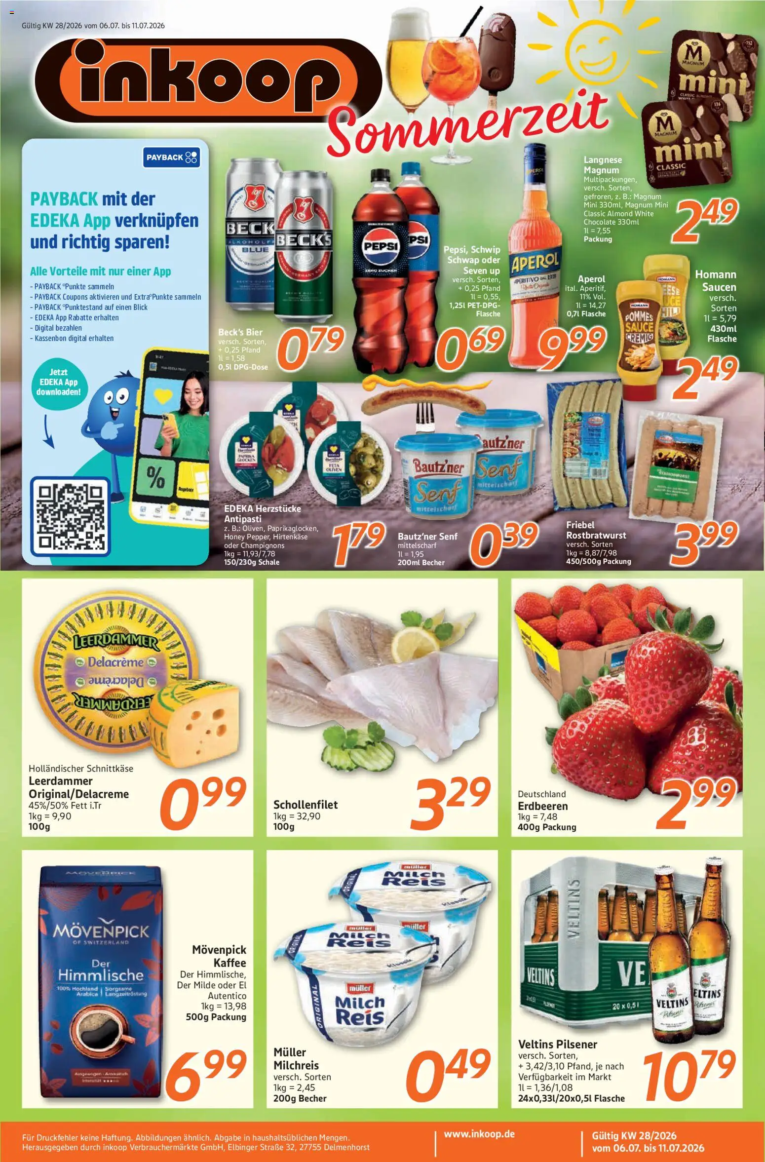 Vorschau von dem Prospekt des Geschäftes Inkoop, gültig ab dem 06.07.2026 - Bier, Aperol, Erdbeeren, Pommes, Paprika, Reis, Veltins, Langnese