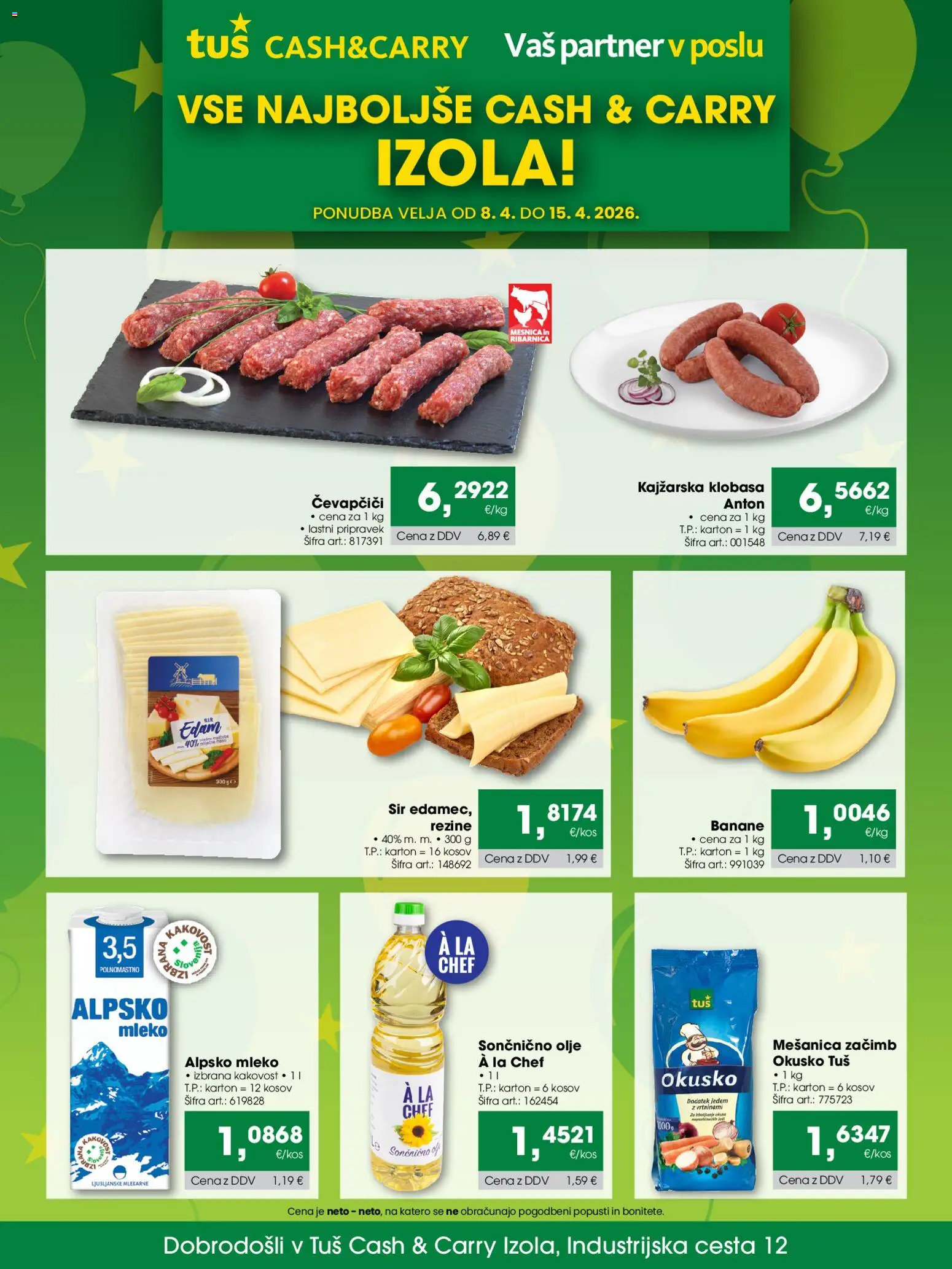 Predogled kataloga iz trgovine Tuš veljaven od 08.04.2026 - Čevapčiči, Sir, Olje, Mleko, Banane