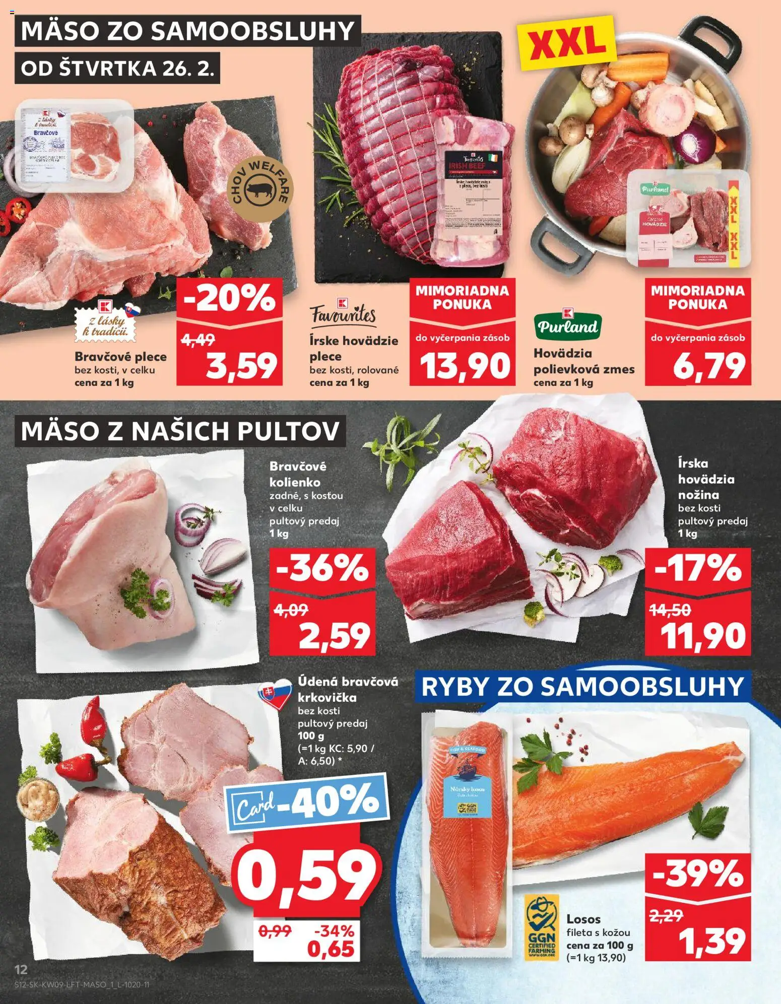 Náhľad Kaufland letáku platného od 26.02.2026 - Mäso, Ryby, Losos, Krkovička, Bravčová krkovička, Bravčové plece