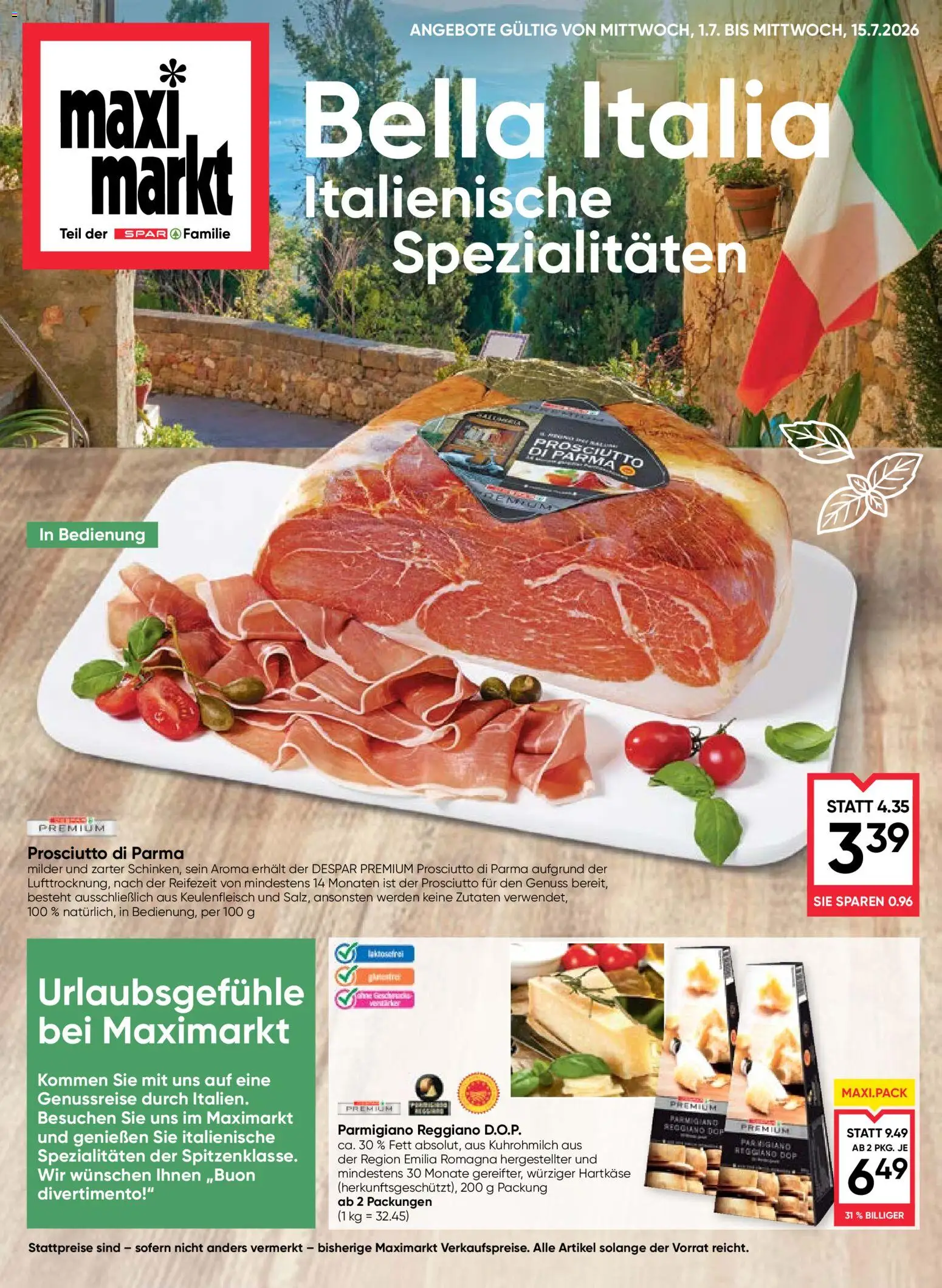 Vorschau der Angebote: Maximarkt Maximarkt Bella Italia gültig ab 01.07.2026 - Zutaten