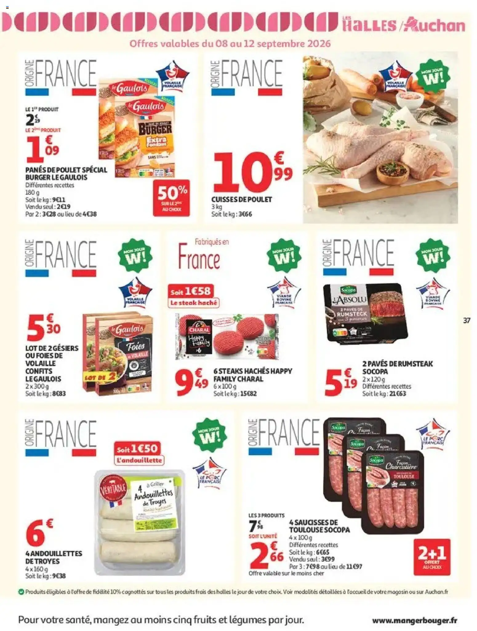 Prévisualisation de Auchan Ménage rentrée hypers du magasin Auchan formulaire valide 08/09/2026 - Burger, Poulet, Fruits, Foie gras, Andouillettes, Steak, Saucisses, Volaille