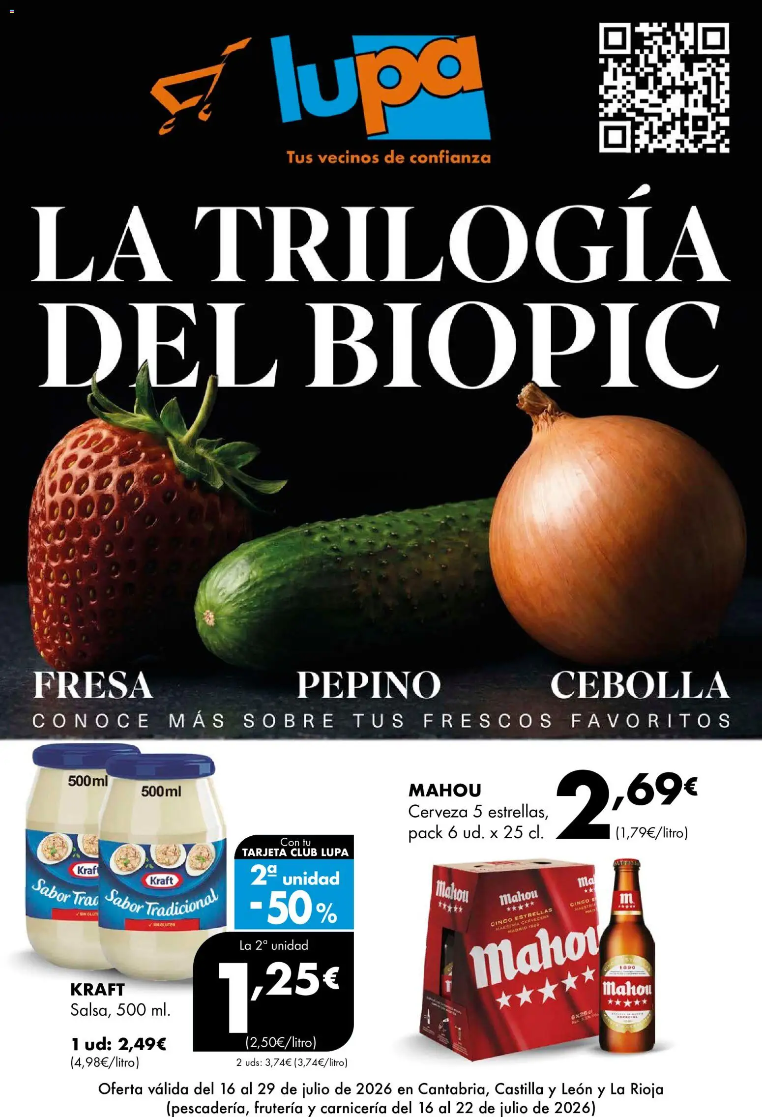 Vista previa del folleto de la tienda Lupa Supermercados válido desde el 16/07/2026 - Cerveza, Pepino, Cebolla