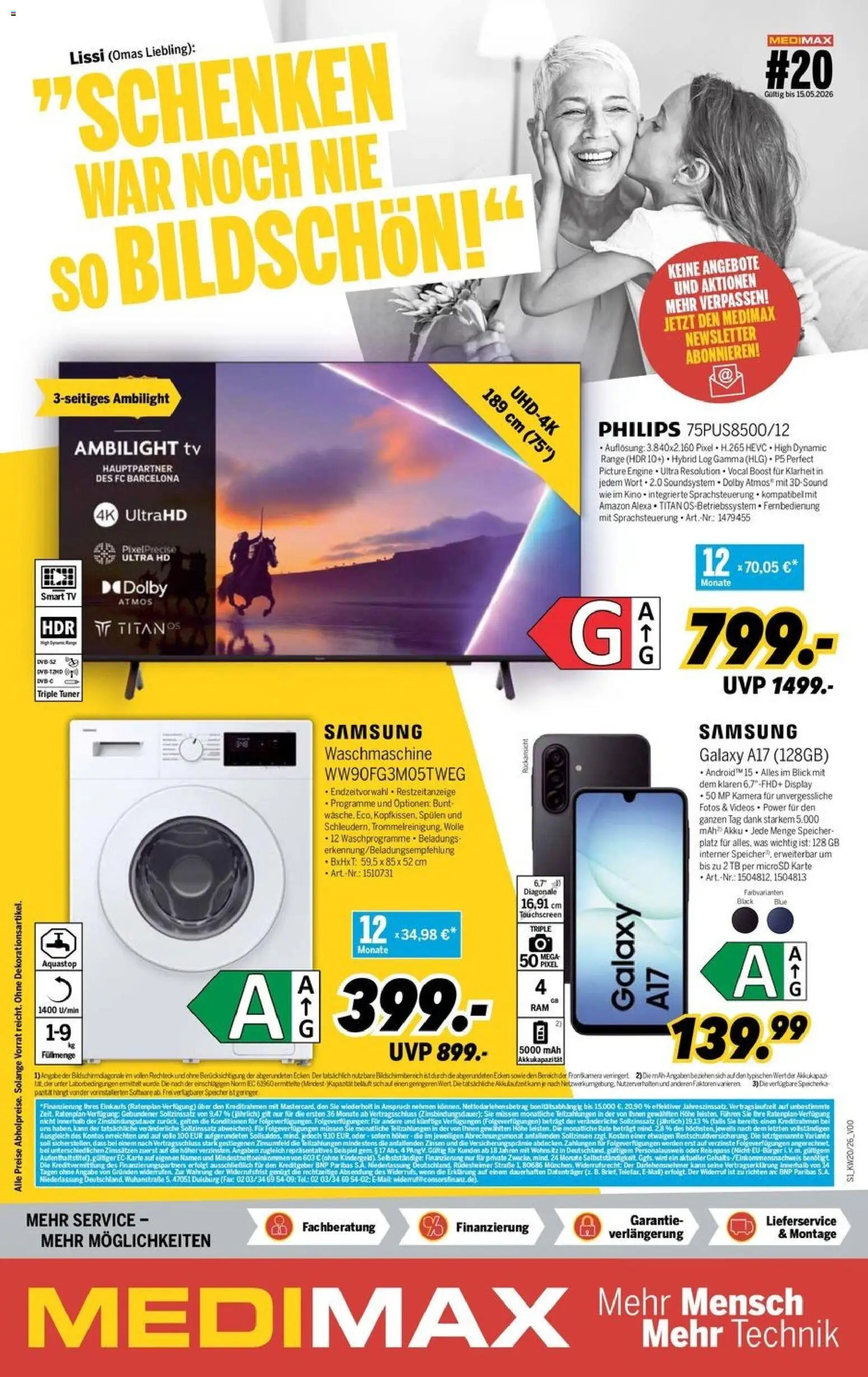 Vorschau von dem Prospekt des Geschäftes Medimax, gültig ab dem 09.05.2026 - Samsung, Waschmaschine, TV, Philips, Kamera, Smart TV