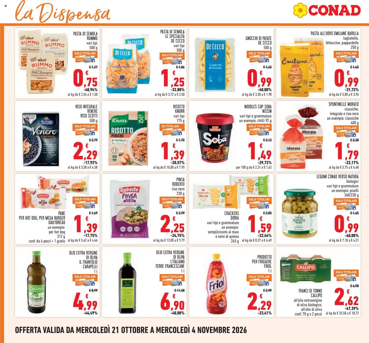 Anteprima dell'opuscolo Conad volantino dal negozio Conad valido da 21/10/2026 - Quinoa, Gnocchi, Tonno, Riso, Crackers, Semola, Riso integrale, Pasta di semola