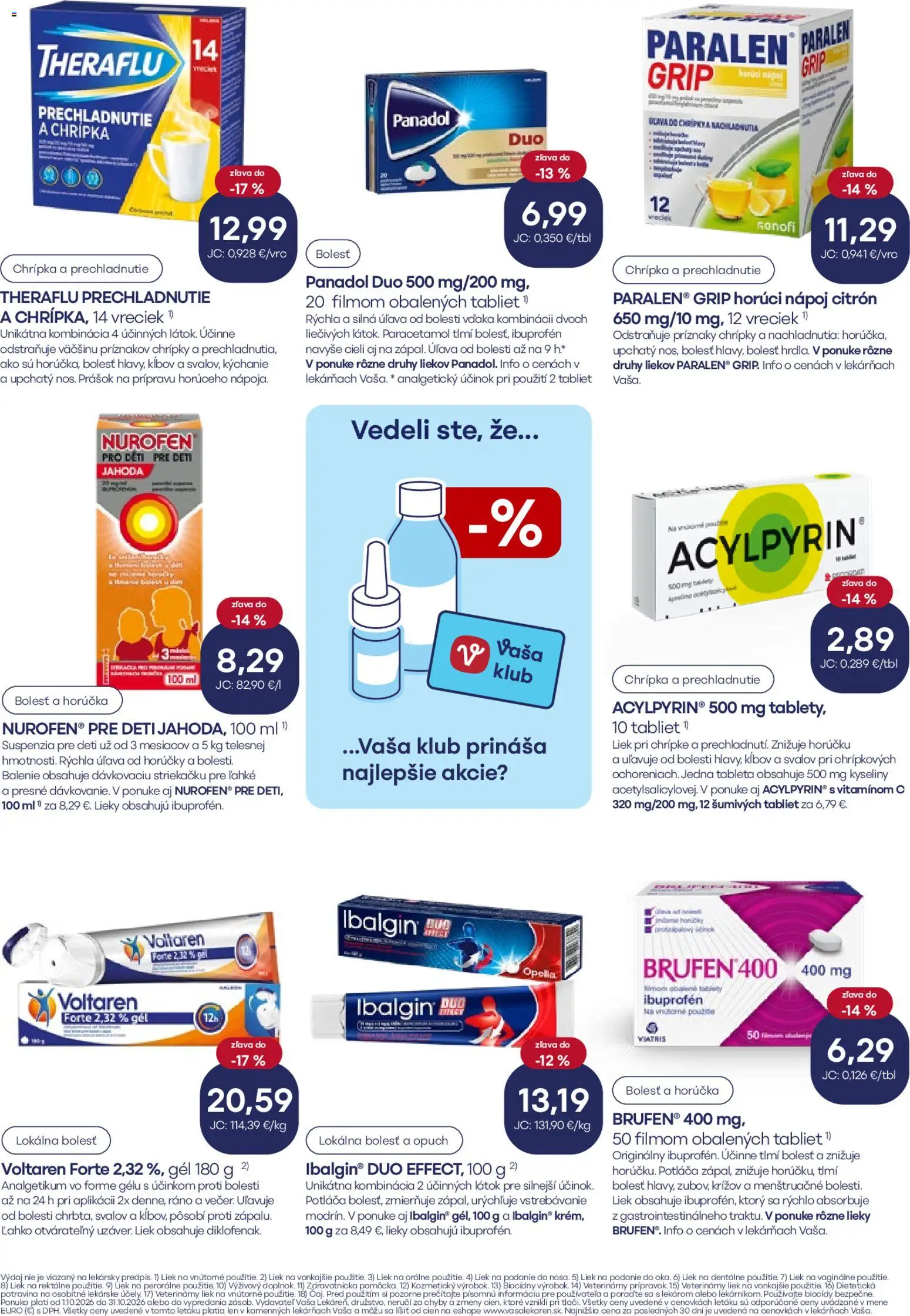 Náhľad Vaša lekáreň letáku platného od 01.10.2026 - Theraflu, Voltaren