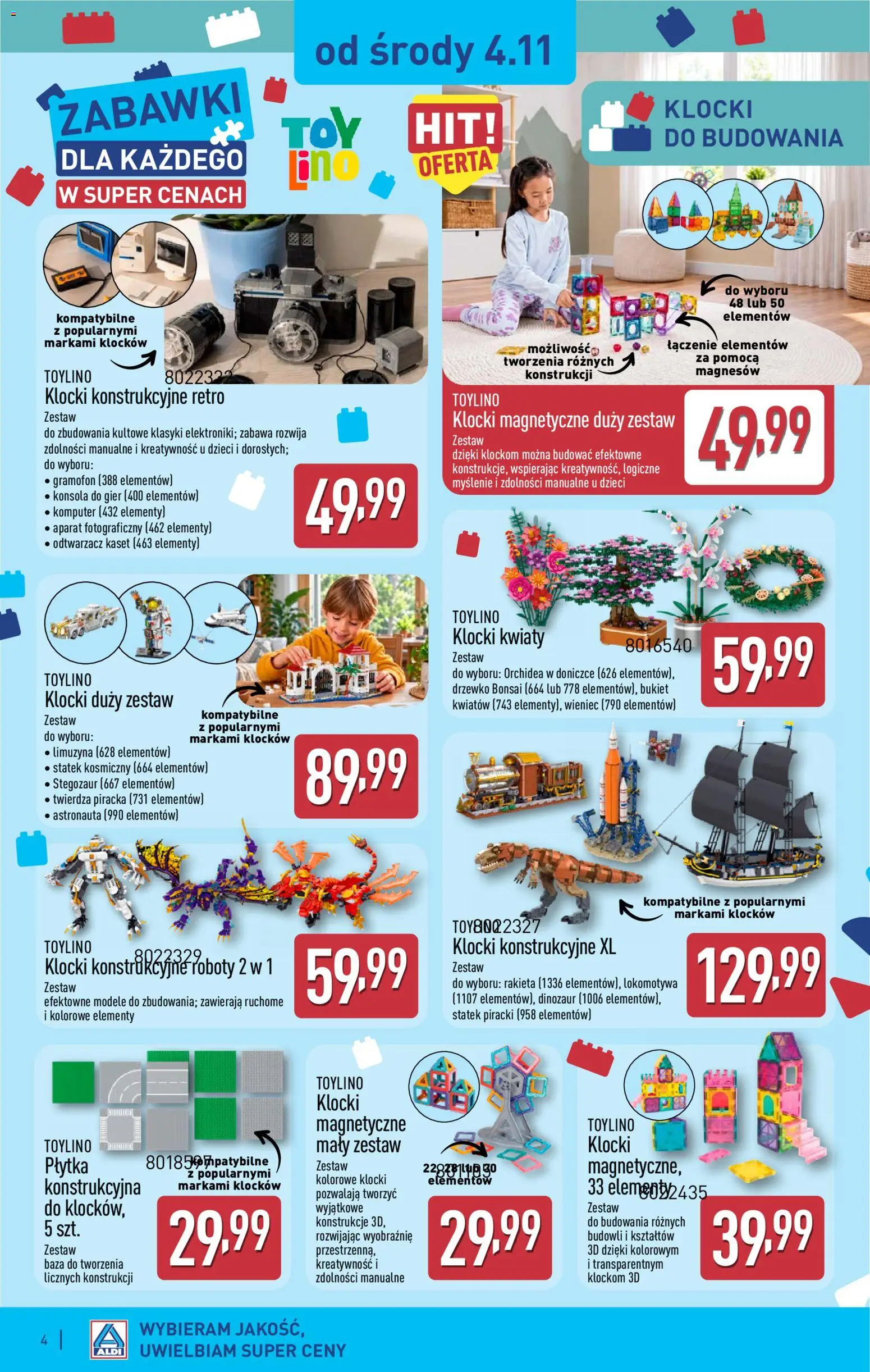 Pogląd gazetki "Aldi gazetka - Artykuły przemysłowe i tekstylia" ze sklepu Aldi ważnej od 04.11.2026 - Kwiaty, Zabawki, Komputer, Aparat fotograficzny, Drzewko Bonsai, Konsola, Klocki konstrukcyjne, Wieniec