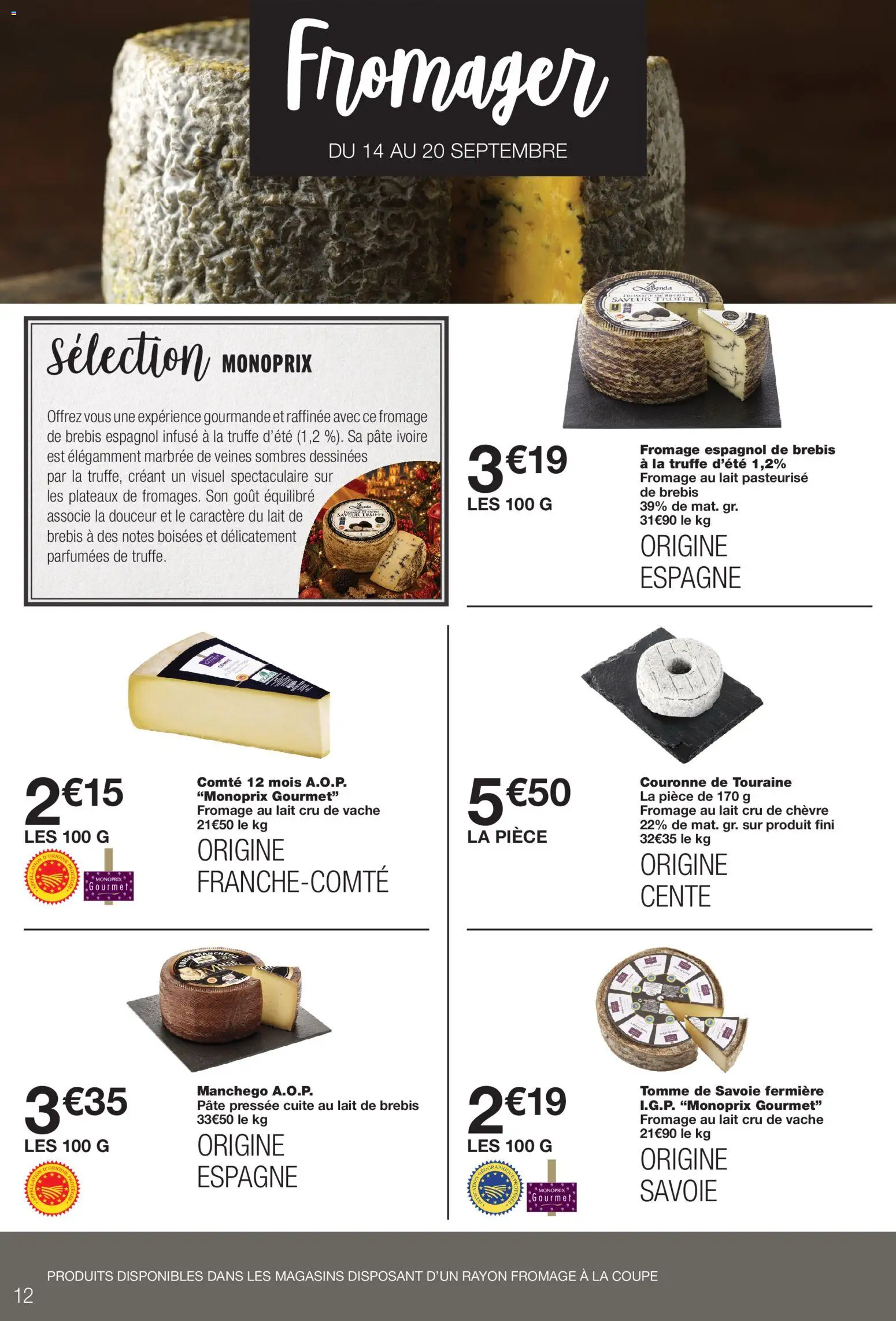 Prévisualisation de Monoprix catalogue du magasin Monoprix formulaire valide 08/09/2026 - Fromage, Lait, Pâte, Fromage de brebis, Fromage espagnol