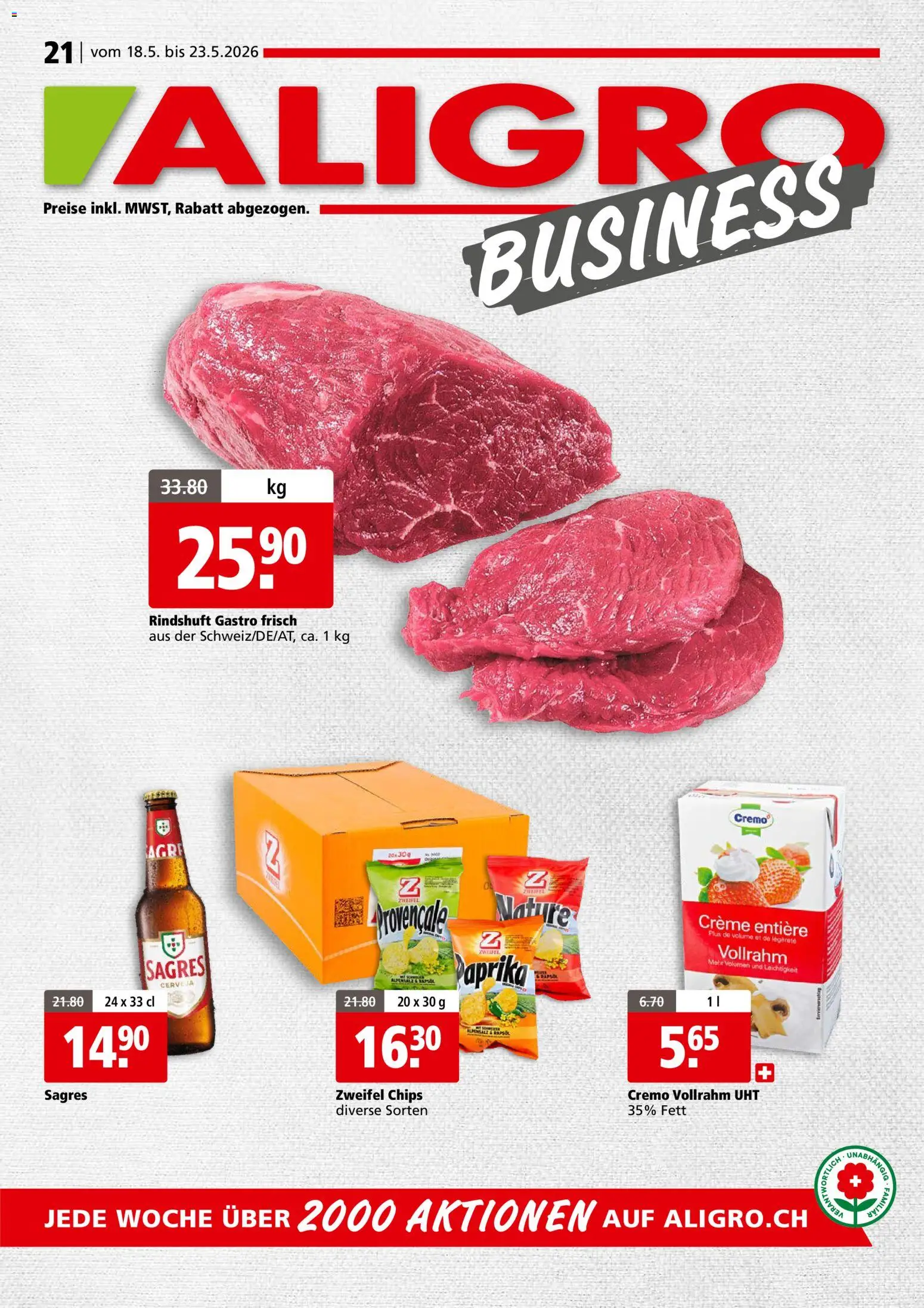Vorschau des Merkblatts Aligro aktionen Business Chavannes, Matran, Genf, Sitten vom Shop Aligro gültig von 18.05.2026 bis 23.05.2026