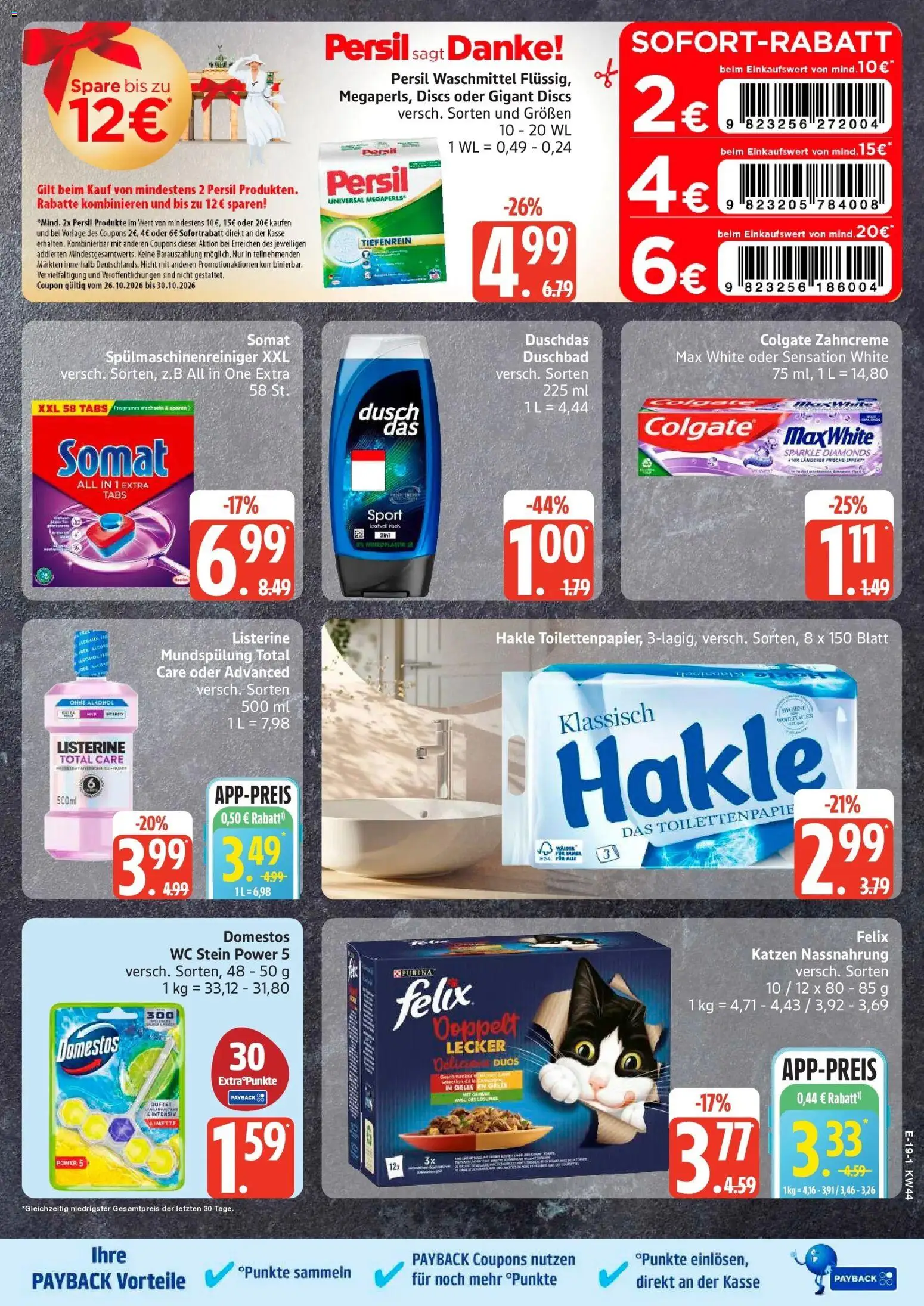 Vorschau von dem Prospekt des Geschäftes Edeka, gültig ab dem 26.10.2026 - Alkohol, Waschmittel, Limette, Persil, Listerine, Spülmaschinenreiniger, WC Stein, Duschdas