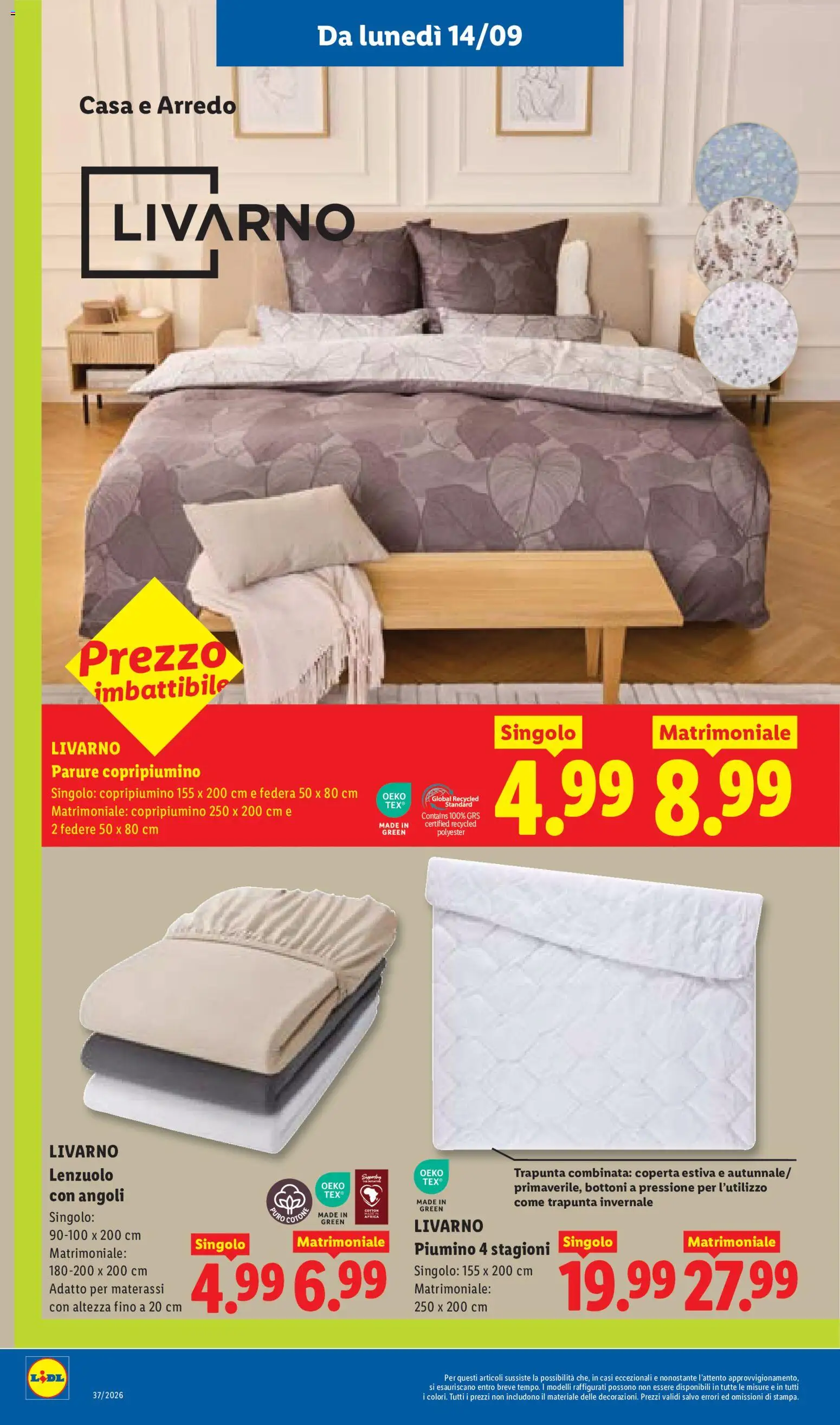 Anteprima dell'opuscolo Lidl volantino dal negozio Lidl valido da 10/09/2026 - Copripiumino, Trapunta, Coperta, Federa