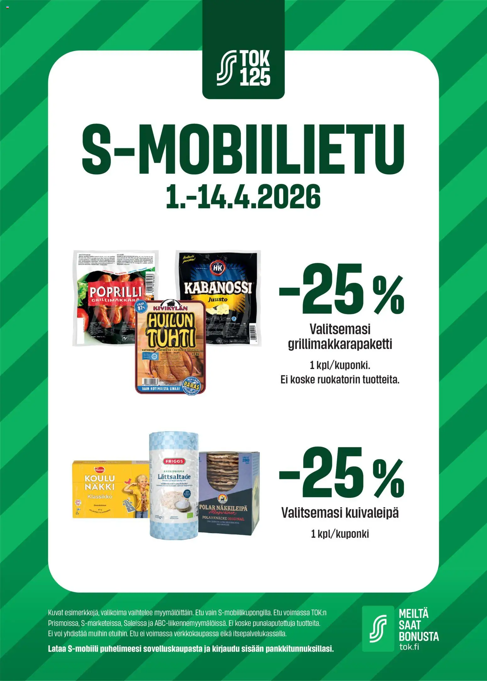 Kaupan Sale Sale S-mobiilietu esikatselu, voimassa 01/04/2026 - Voi, Juusto, Näkkileipä