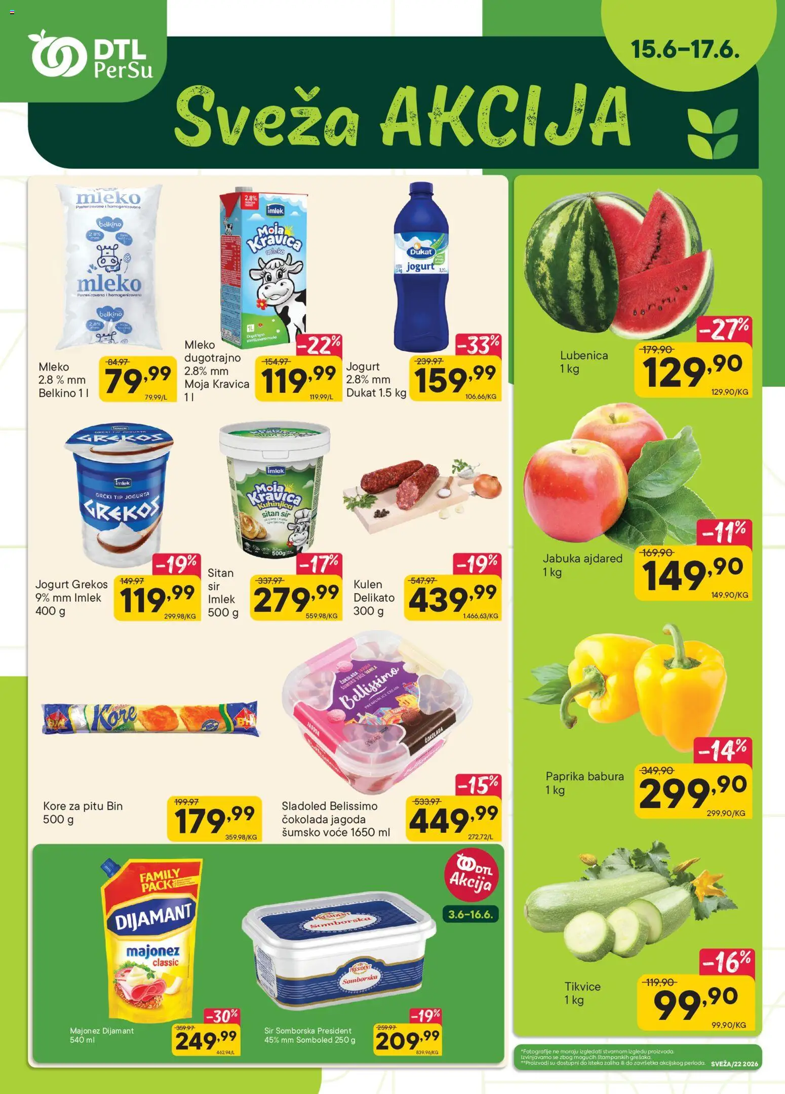 Pregled PerSu kataloga - važi od 15.06.2026 - Paprika, Lubenica, Čokolada, Tikvice, Moja kravica, Sir, Majonez, Voće