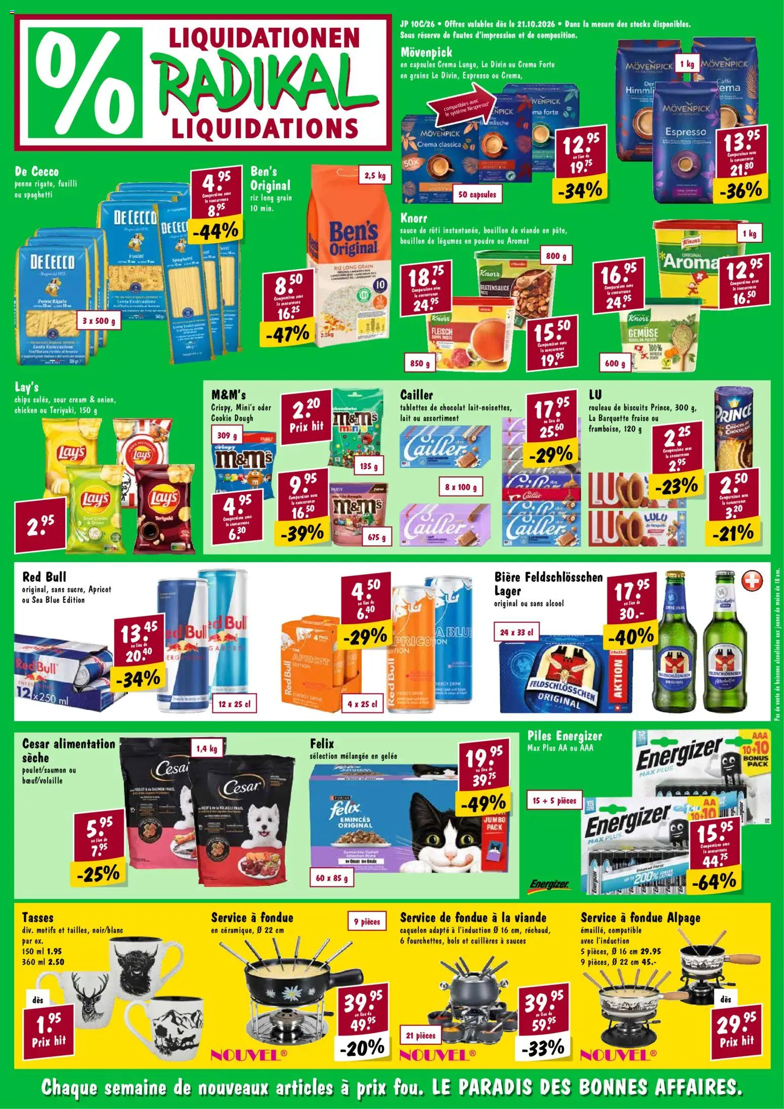 Vorschau des Merkblatts Radikal aktionen FR vom Shop Radikal gültig von 21.10.2026 bis - Fondue, Red bull, Gemüse, Chips