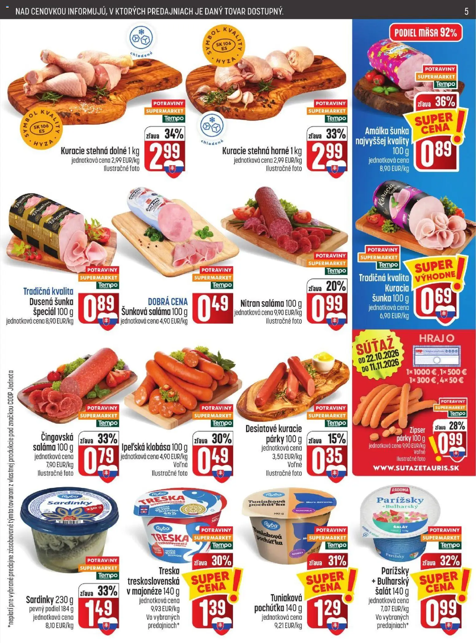 Náhľad COOP Jednota letáku platného od 22.10.2026 - Ryba, Treska, Klobása, Šunka, Párky, Sardinky, Saláma, Stehná