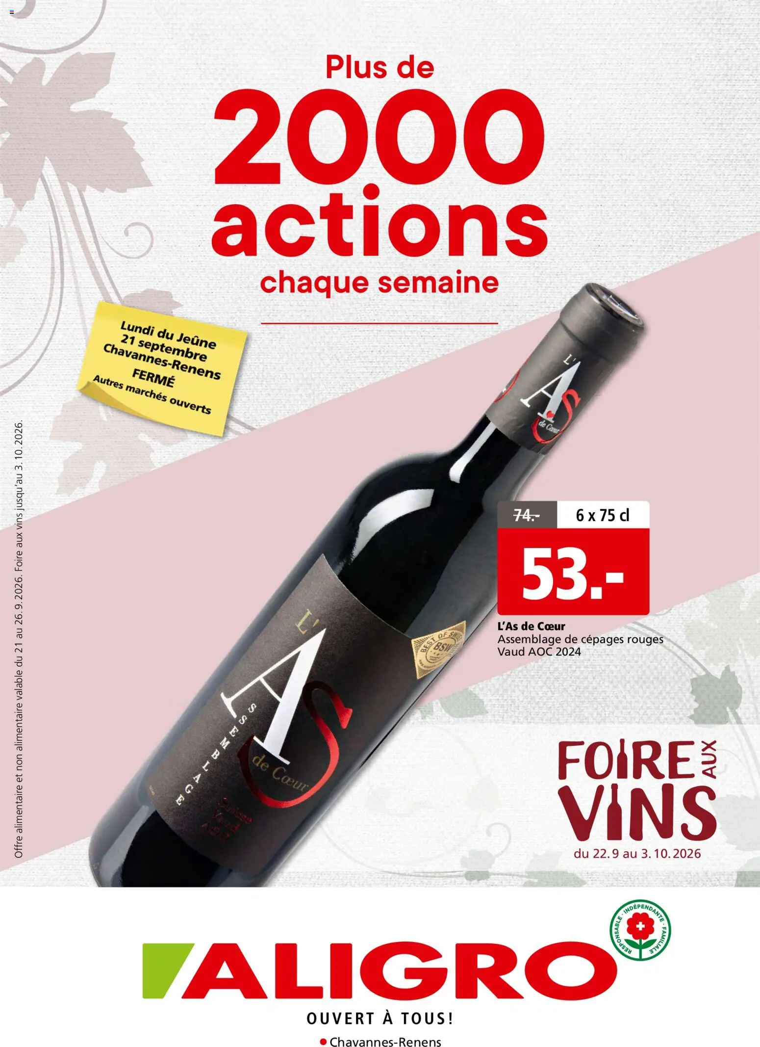 Vorschau des Merkblatts Aligro aktionen Foire aux vins Chavannes vom Shop Aligro gültig von 22.09.2026 bis 03.10.2026