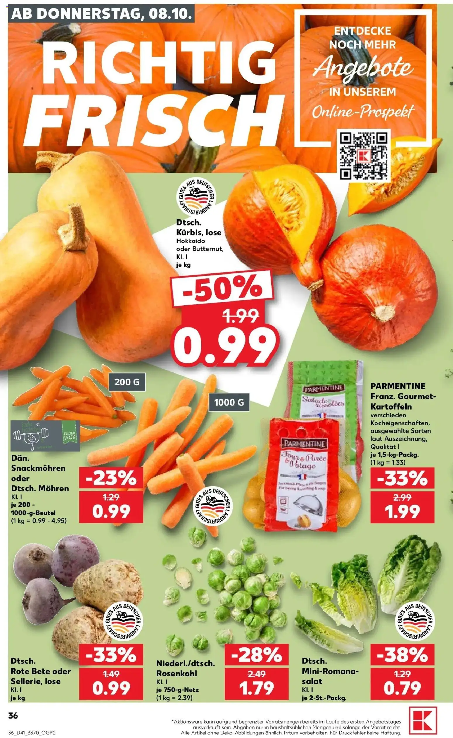 Vorschau von dem Prospekt des Geschäftes Kaufland, gültig ab dem 08.10.2026 - Salat, Kartoffeln, Saft, Mohren