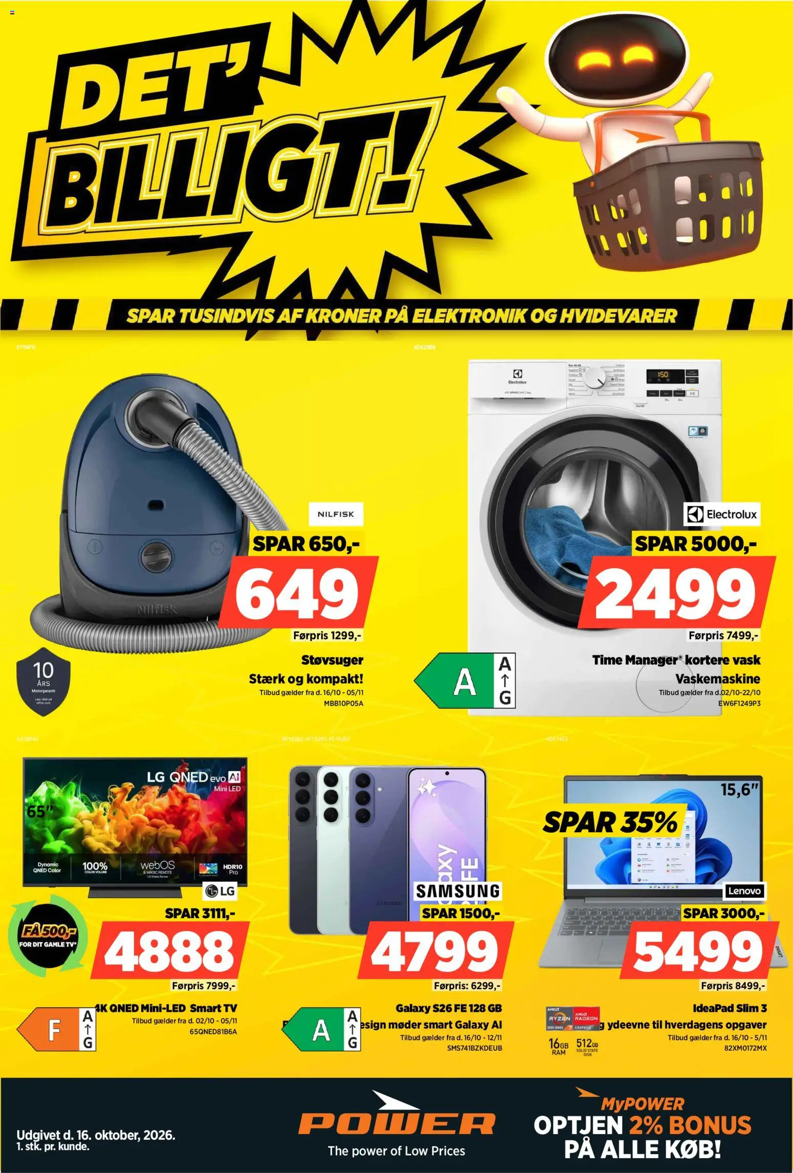 Eksempel på tilbudsavis Power - Tilbudsavis fra butik Power gyldig fra 16/10/2026 - TV, Vaskemaskine, Støvsuger, Smart TV, Disk