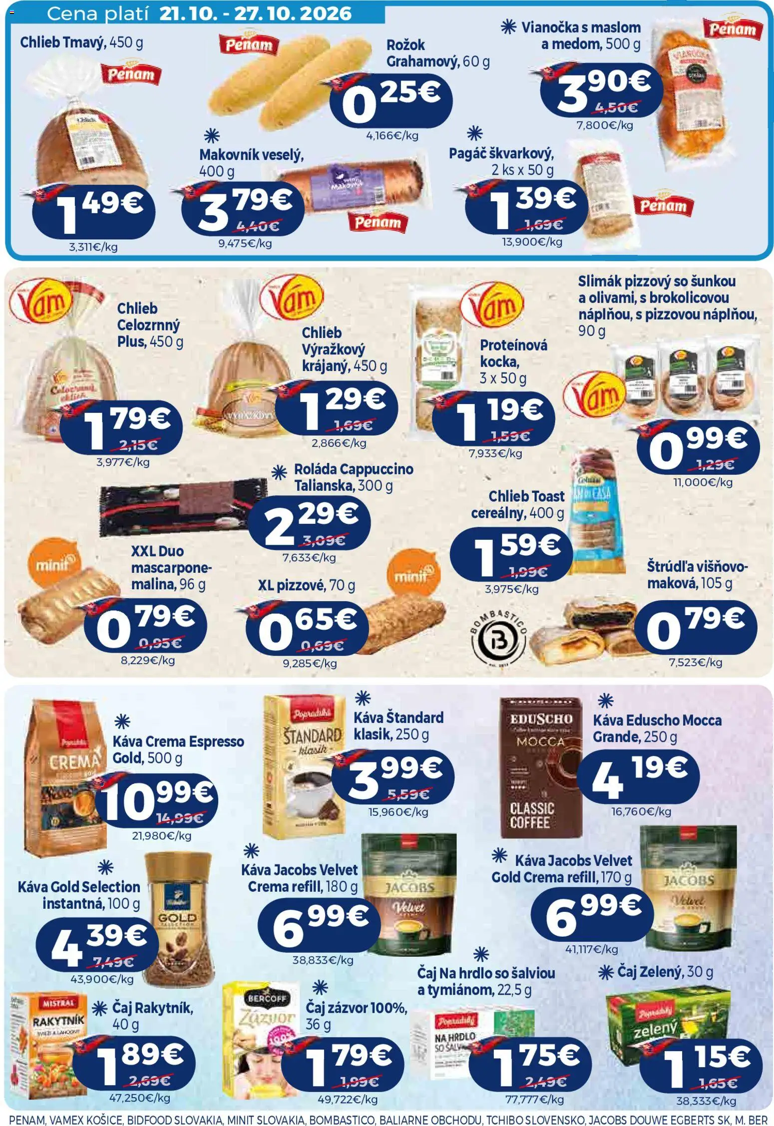 Náhľad Milk Agro letáku platného od 21.10.2026 - Káva, Mascarpone, Chlieb, Čaj, Cappuccino, Rožok, Jacobs Velvet, Zázvor