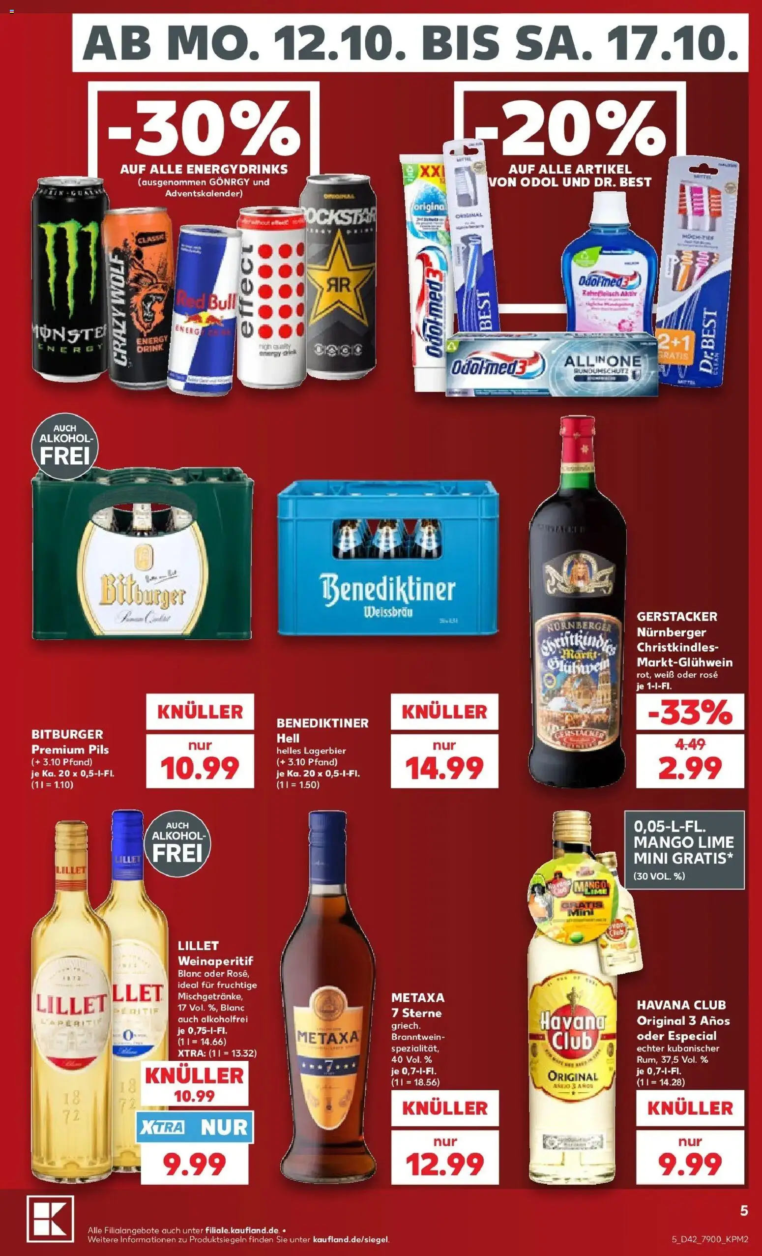 Vorschau von dem Prospekt des Geschäftes Kaufland, gültig ab dem 12.10.2026 - Mango, Lillet, Red bull, Alkohol, Havana club, Rockstar, Metaxa, Pils
