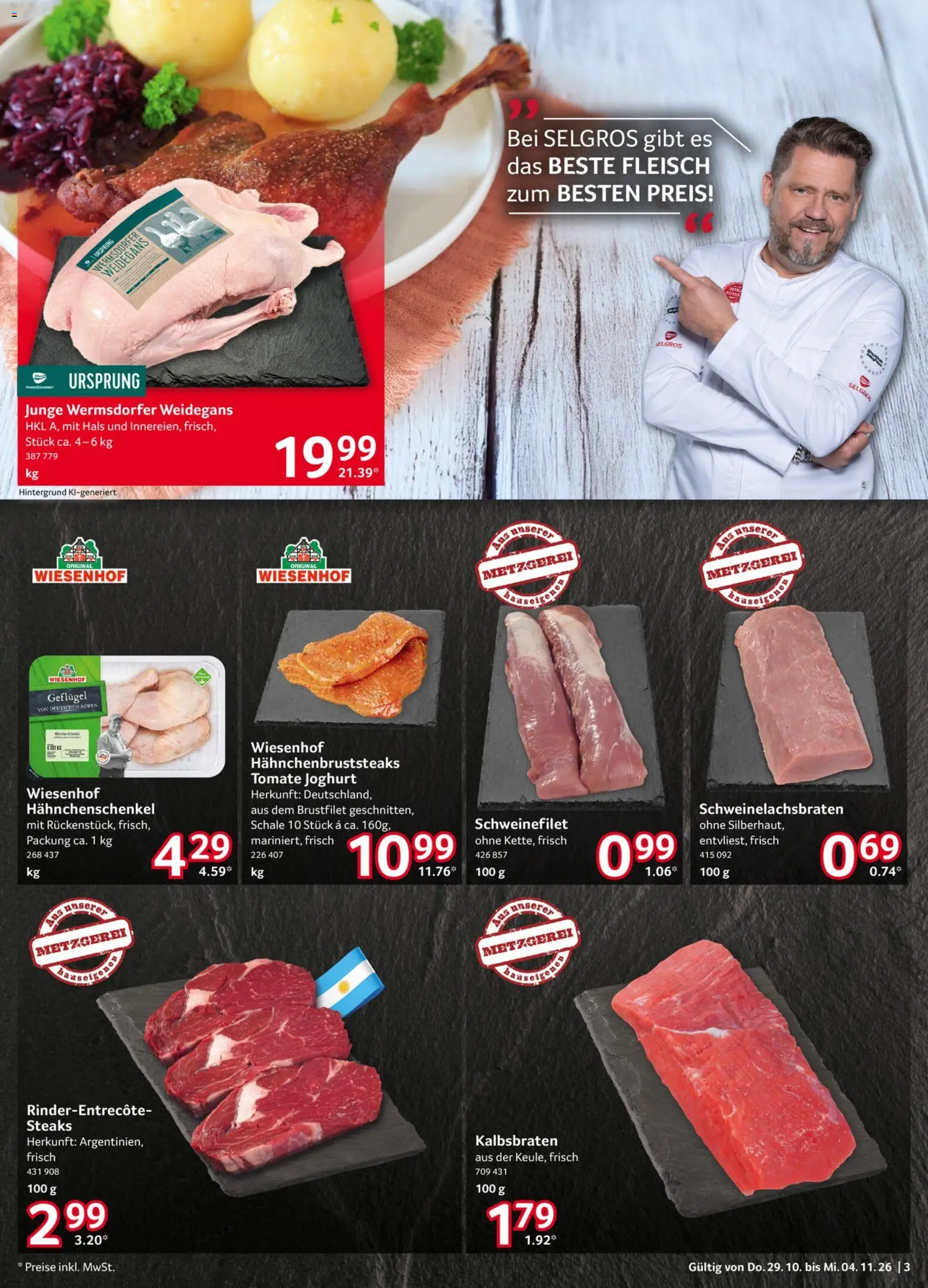 Vorschau von dem Prospekt des Geschäftes Selgros, gültig ab dem 29.10.2026 - Joghurt, Fleisch, Schweinefilet, Hahnchenschenkel