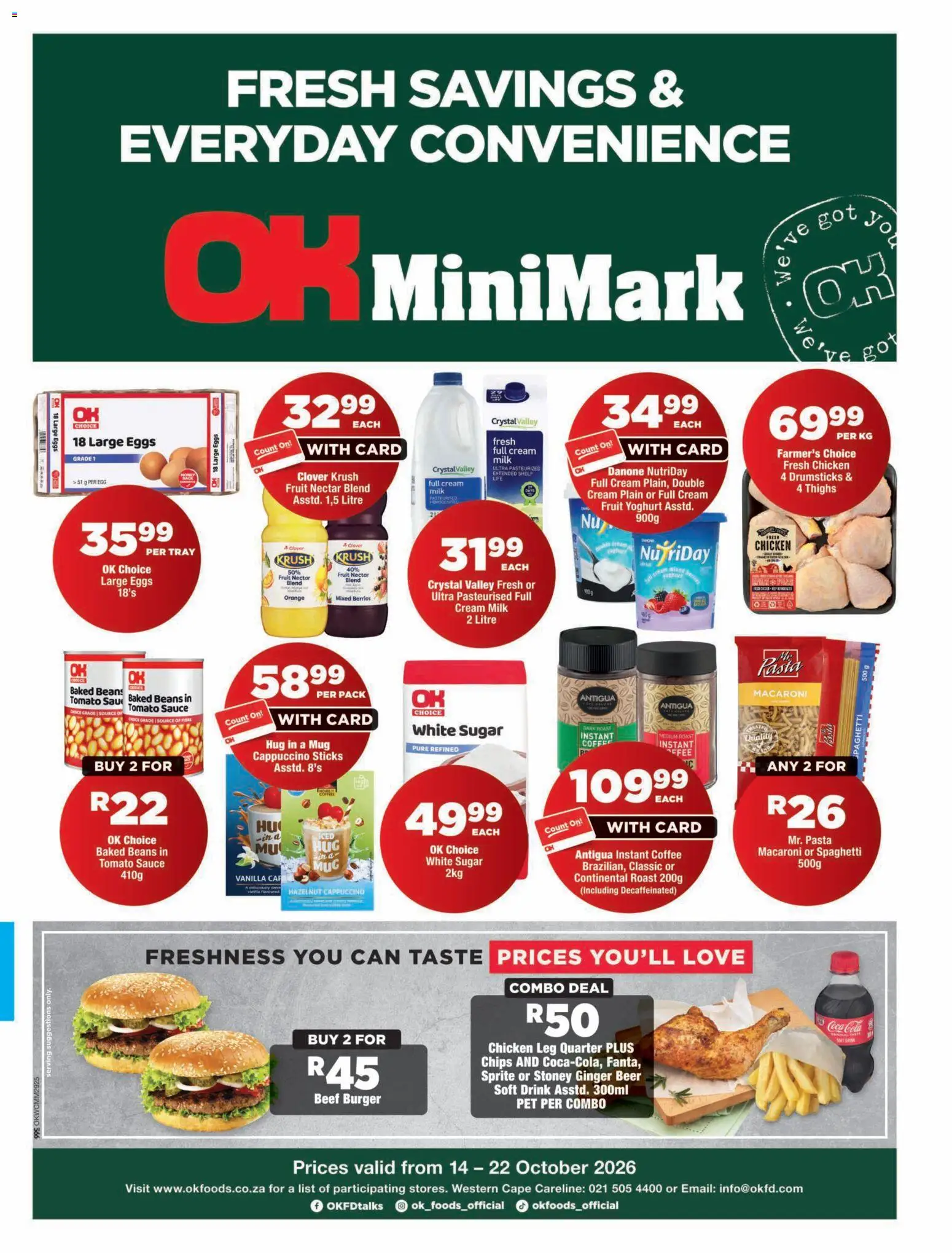 Preview of OK Foods flyer valid from 14/10/2026 - Coffee, Fruit, Beans, Thighs, Yoghurt, Sauce, Stoney, Instant coffee