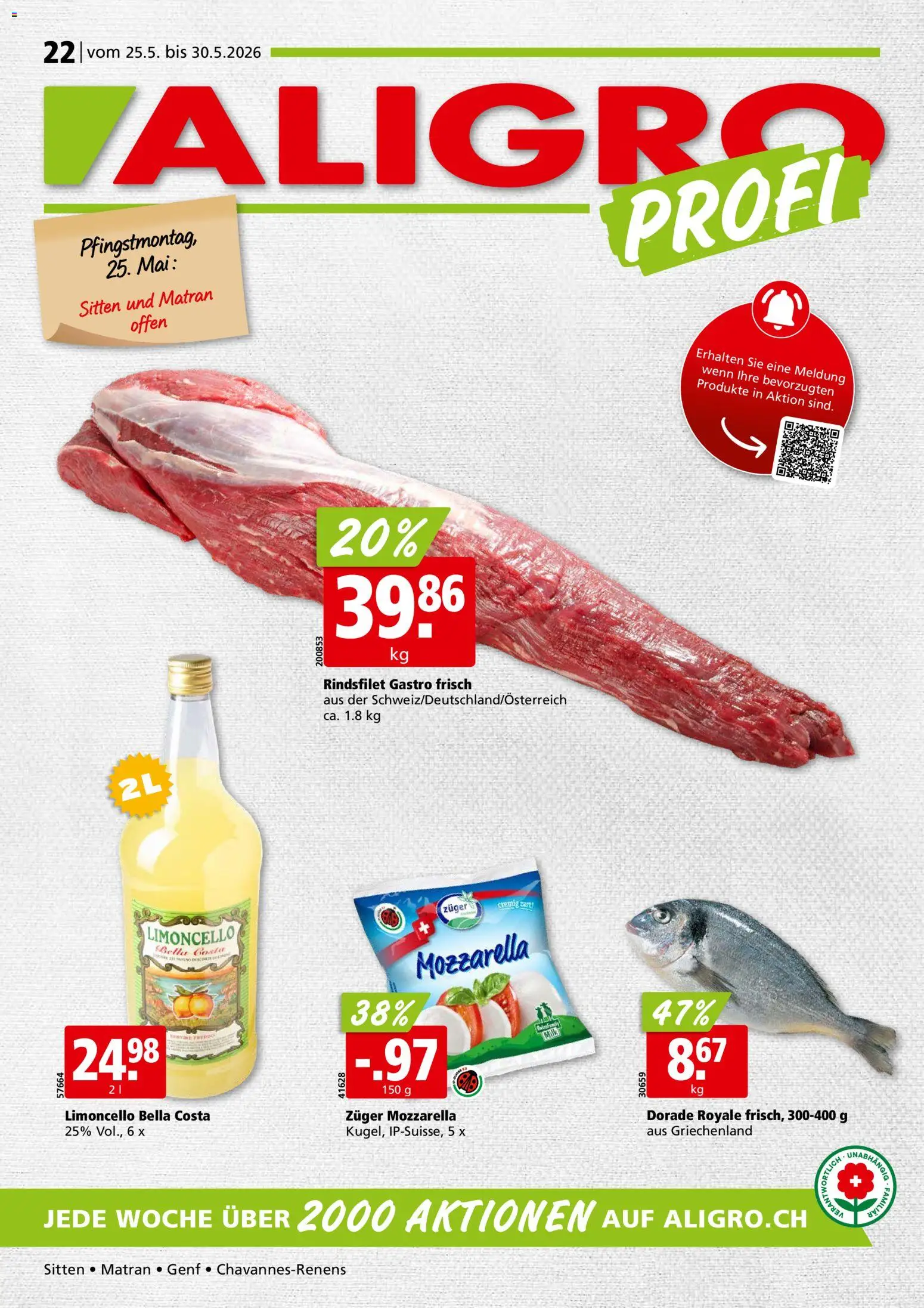 Vorschau des Merkblatts Aligro aktionen Chavannes, Matran, Genf, Sitten vom Shop Aligro gültig von 25.05.2026 bis 30.05.2026