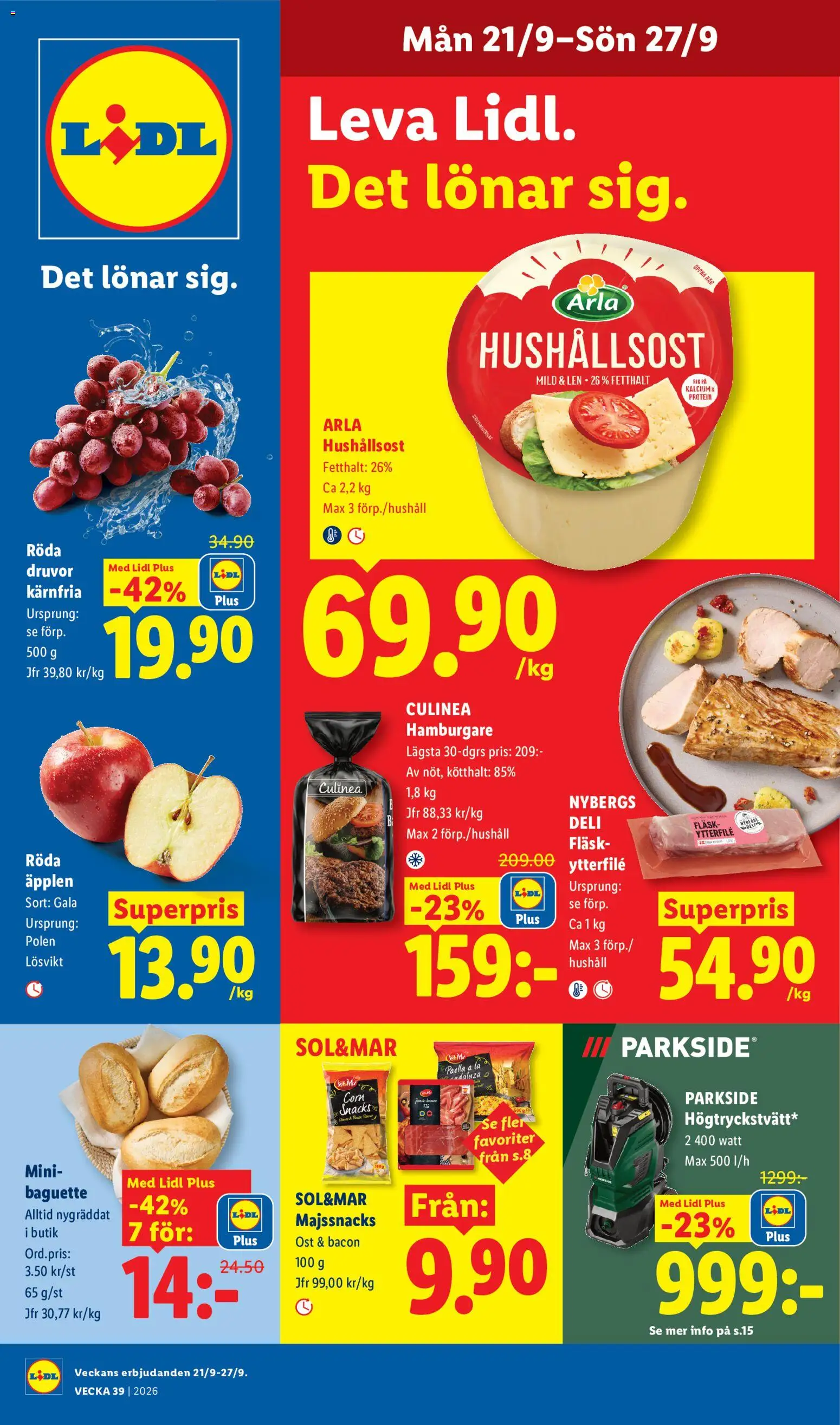 Förhandsgranska reklamblad Lidl erbjudanden från butik Lidl gäller från 21/09/2026 - Äpplen, Hamburgare, Ost, Snacks, Baguette, Bacon, Fläsk, Fläskytterfilé