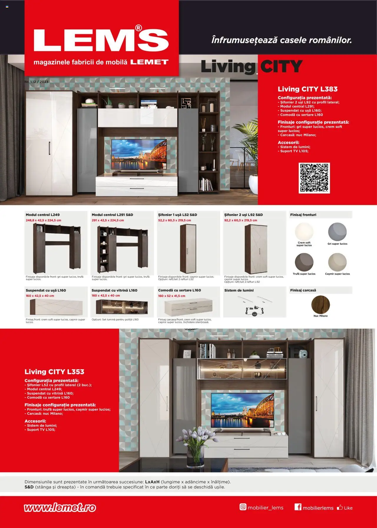 Previzualizarea de cataloage: Lem’s Catalog - Living și Dormitor City valabil de la 20.11.2023 - Ușă, Comodă, Șifonier, Carcasă, Vitrină