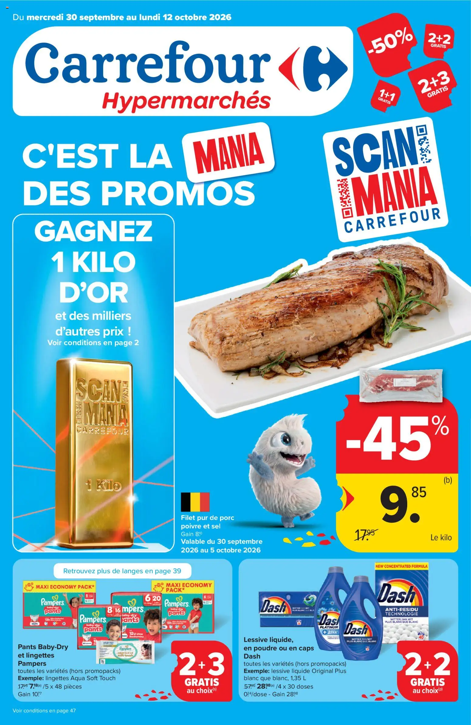 Voorbeeld van Carrefour Hypermarché Promotions de la semaine van winkel Carrefour geldig vanaf 30/09/2026 - La, Pampers, Filet