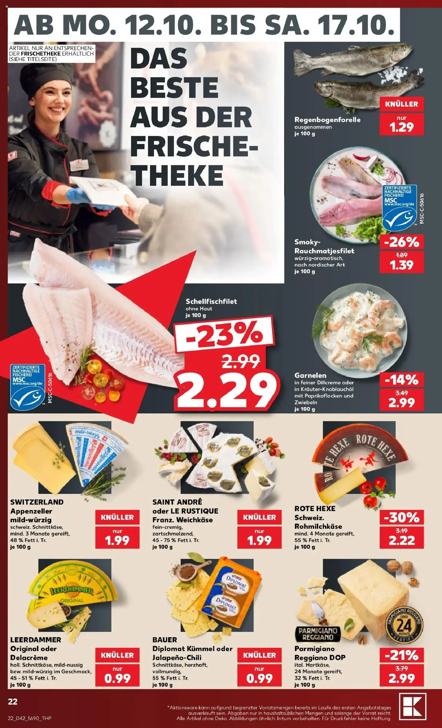 Vorschau von dem Prospekt des Geschäftes Kaufland, gültig ab dem 12.10.2026 - Garnelen, Theke, Zwiebeln, Leerdammer