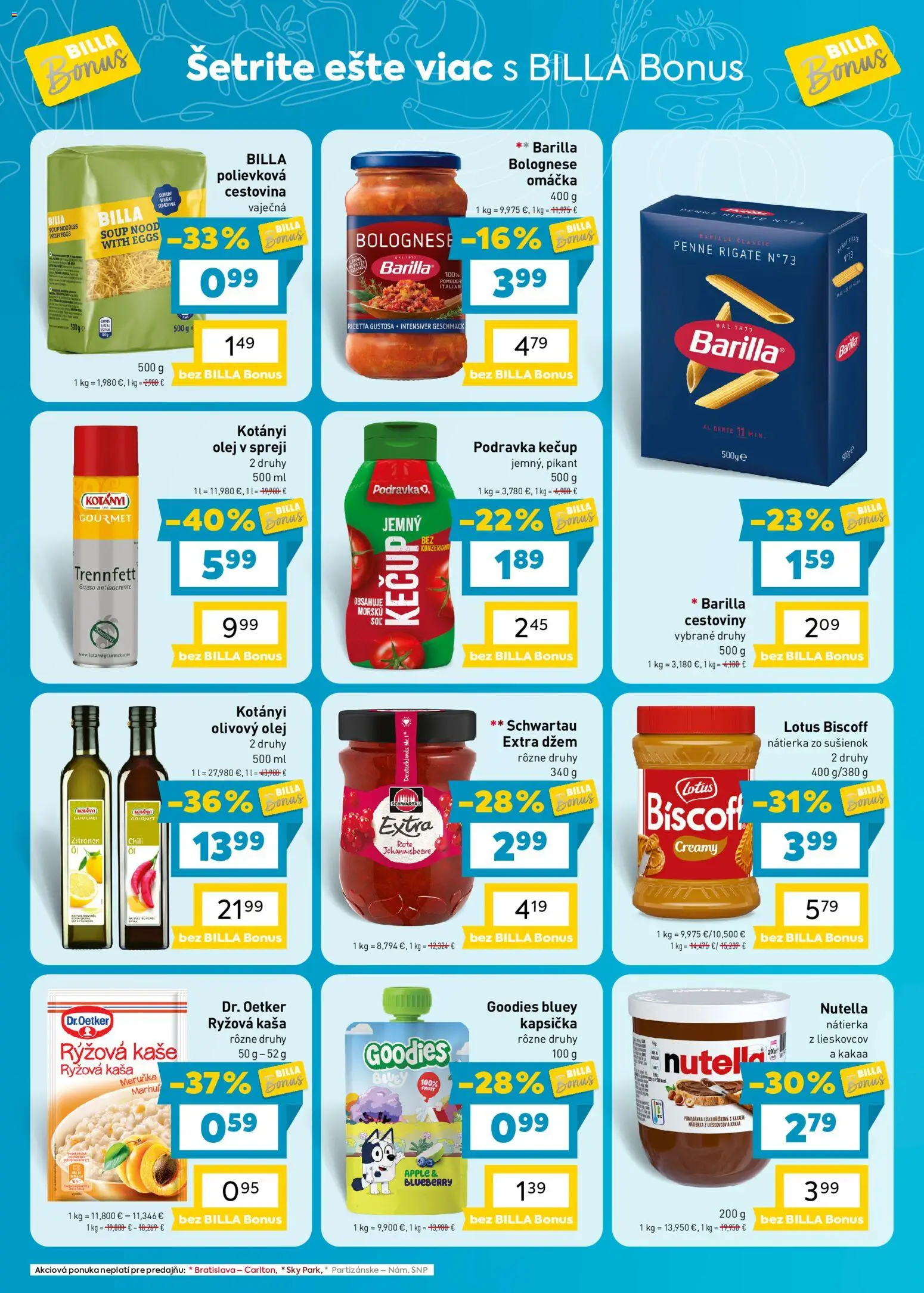 Náhľad Billa letáku platného od 28.10.2026 - Lotus, Olej, Nutella, Penne, Olej v spreji, Kečup, Nátierka, Barilla