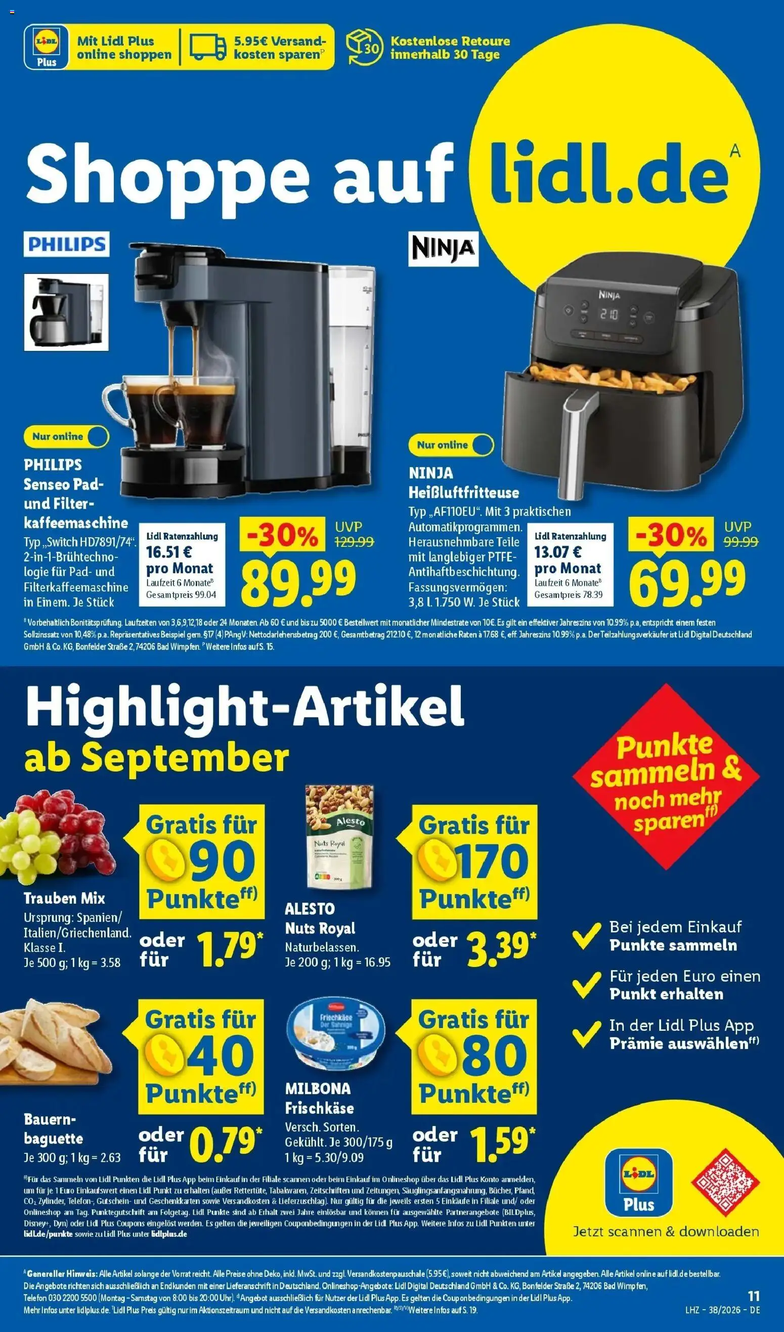 Vorschau von dem Prospekt des Geschäftes Lidl, gültig ab dem 14.09.2026 - Heißluftfritteuse, Telefon, Kaffeemaschine, Bad, Baguette, Senseo, Trauben, Filterkaffeemaschine